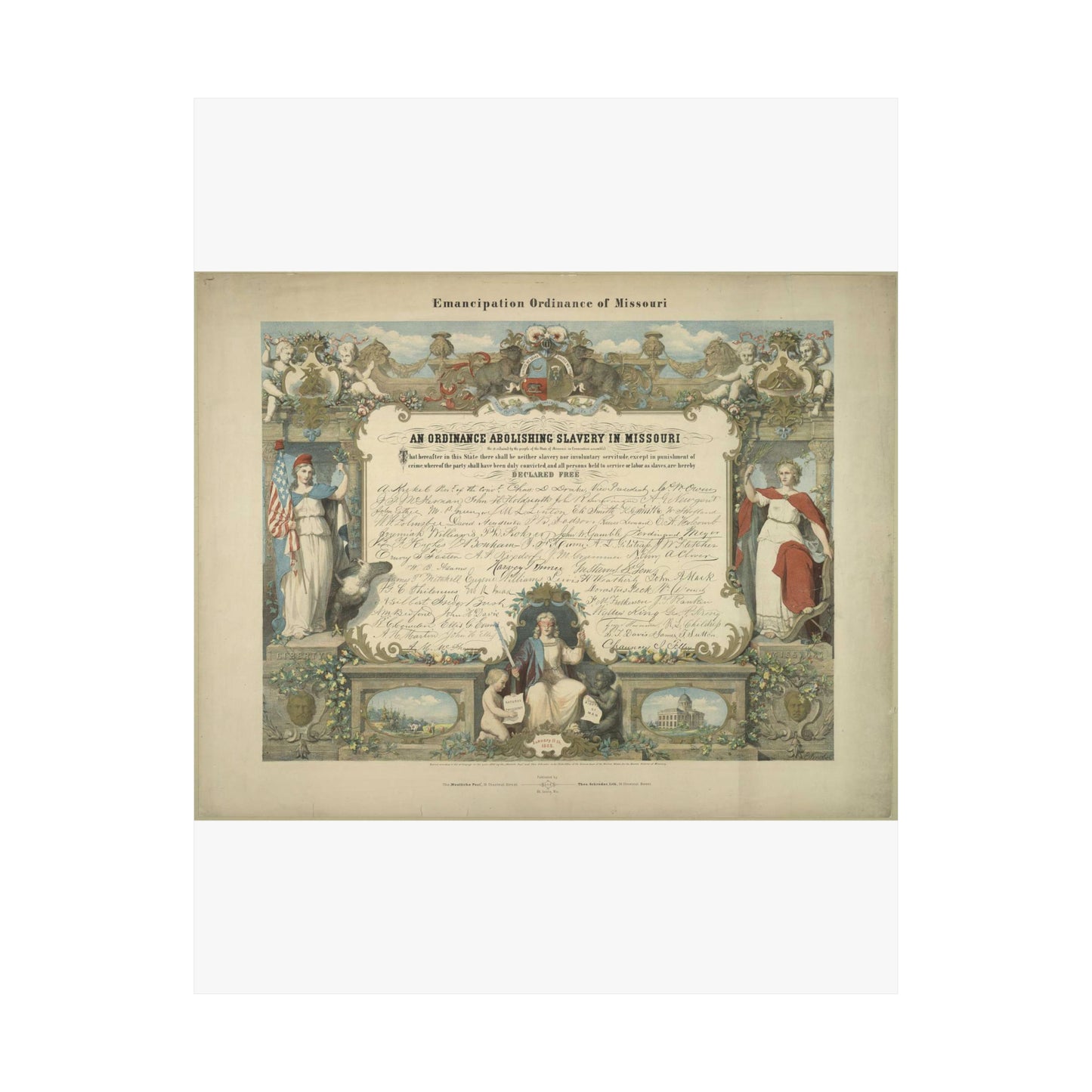 Emancipation Ordinance of Missouri. An ordinance abolishing slavery in Missouri / E. Knobel. High Quality Matte Wall Art Poster for Home, Office, Classroom