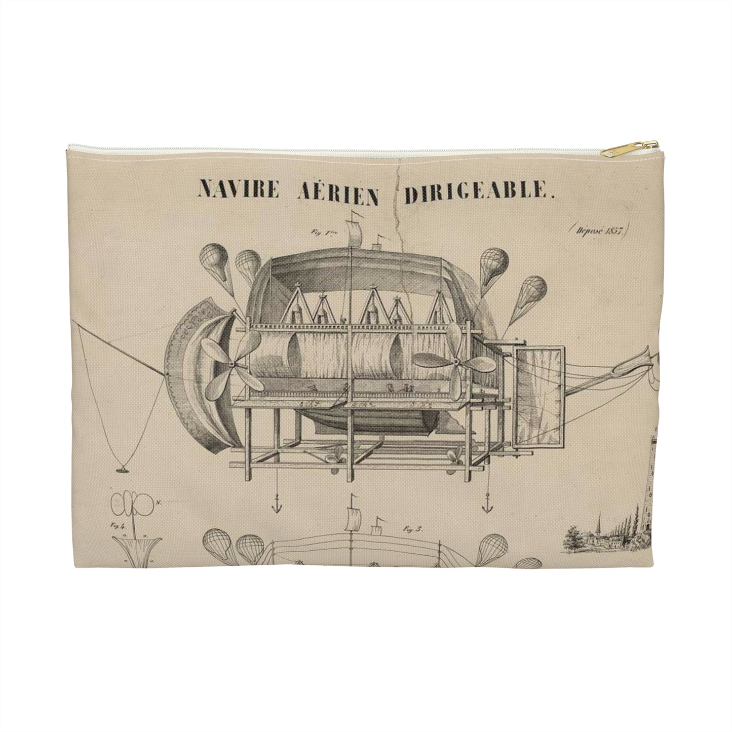 Patent drawing - Navire aérien dirigeable. Systême J.B. Métivier, force ascensionnelle 90,000 kos. Public domain image Large Organizer Pouch with Black Zipper