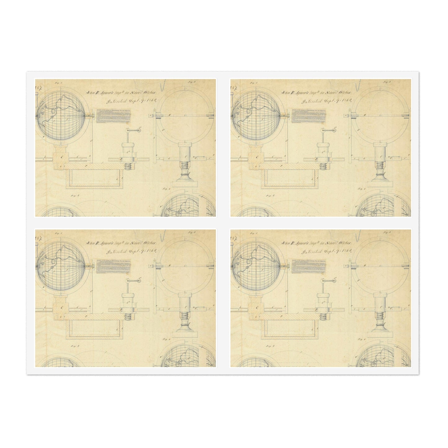 Patent drawing - Drawing of an Improvement in School Globes Public domain image Laminated UV Protective Vinyl Stickers