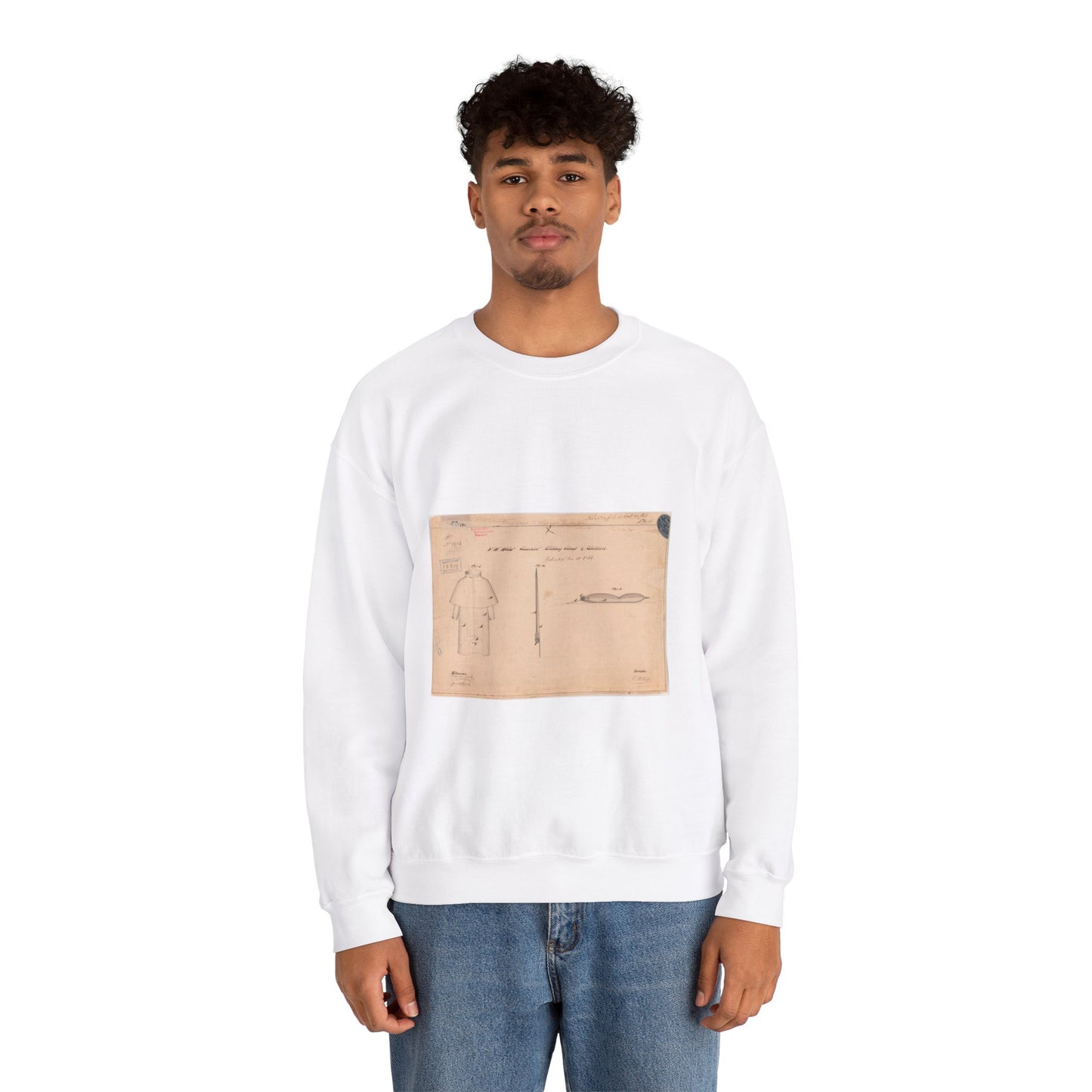Patent drawing - Drawing of Combined Military Cloak and Mattress Public domain image White Heavy Blend Adult Crew Neck SweatShirt