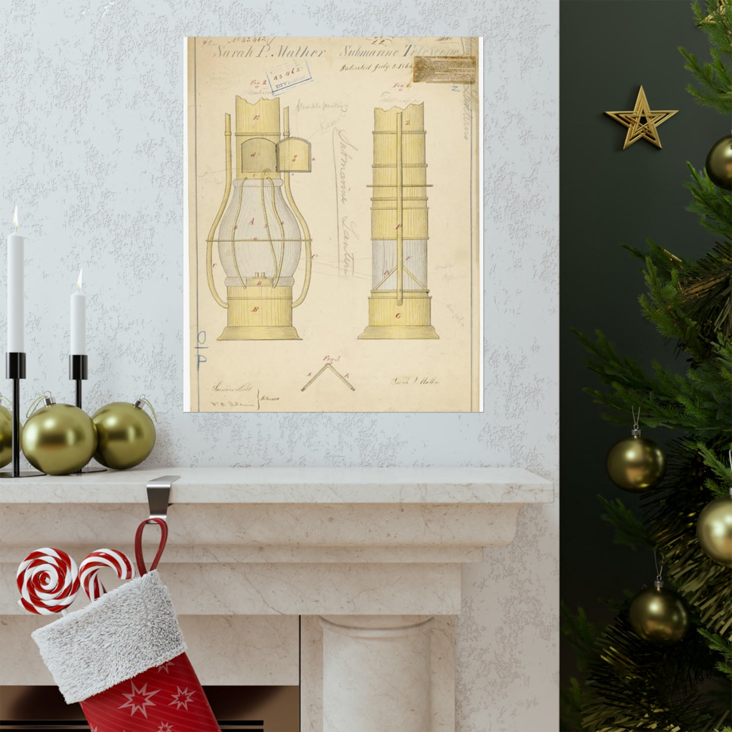 Patent drawing - Drawing of Submarine Telescope Public domain image High Quality Matte Wall Art Poster for Home, Office, Classroom