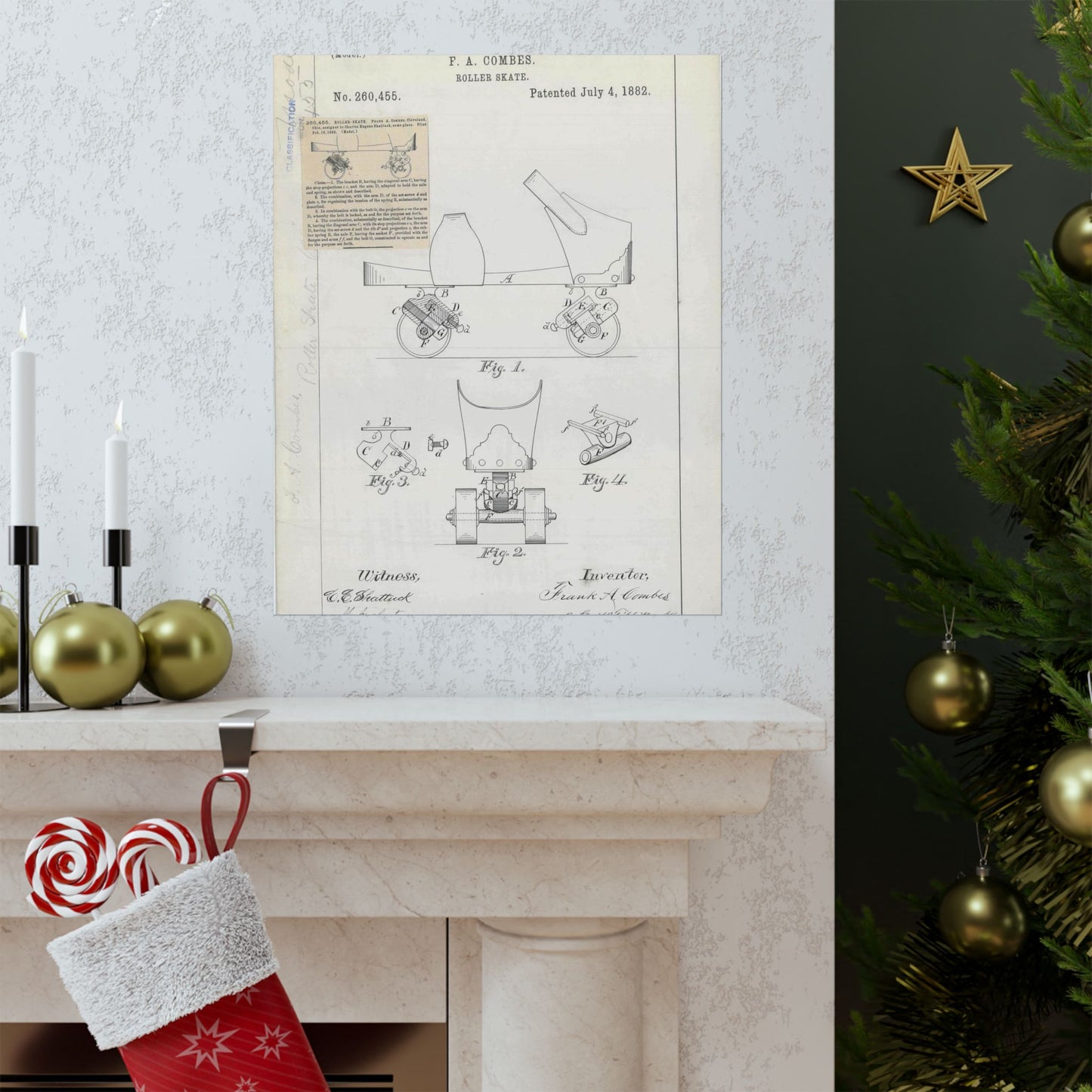 Patent drawing - for F. A. Combes' Roller Skate Public domain image High Quality Matte Wall Art Poster for Home, Office, Classroom