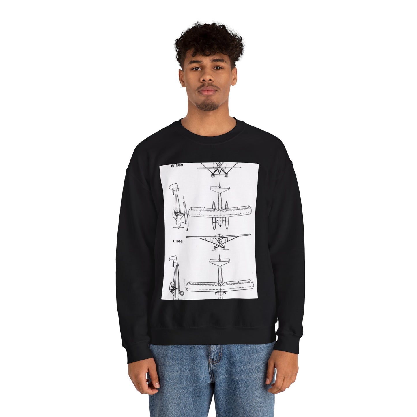 Patent drawing - Albatros L,W 102 3-view L'Aerophile November 1932 Public domain image Black Heavy Blend Adult Crew Neck SweatShirt