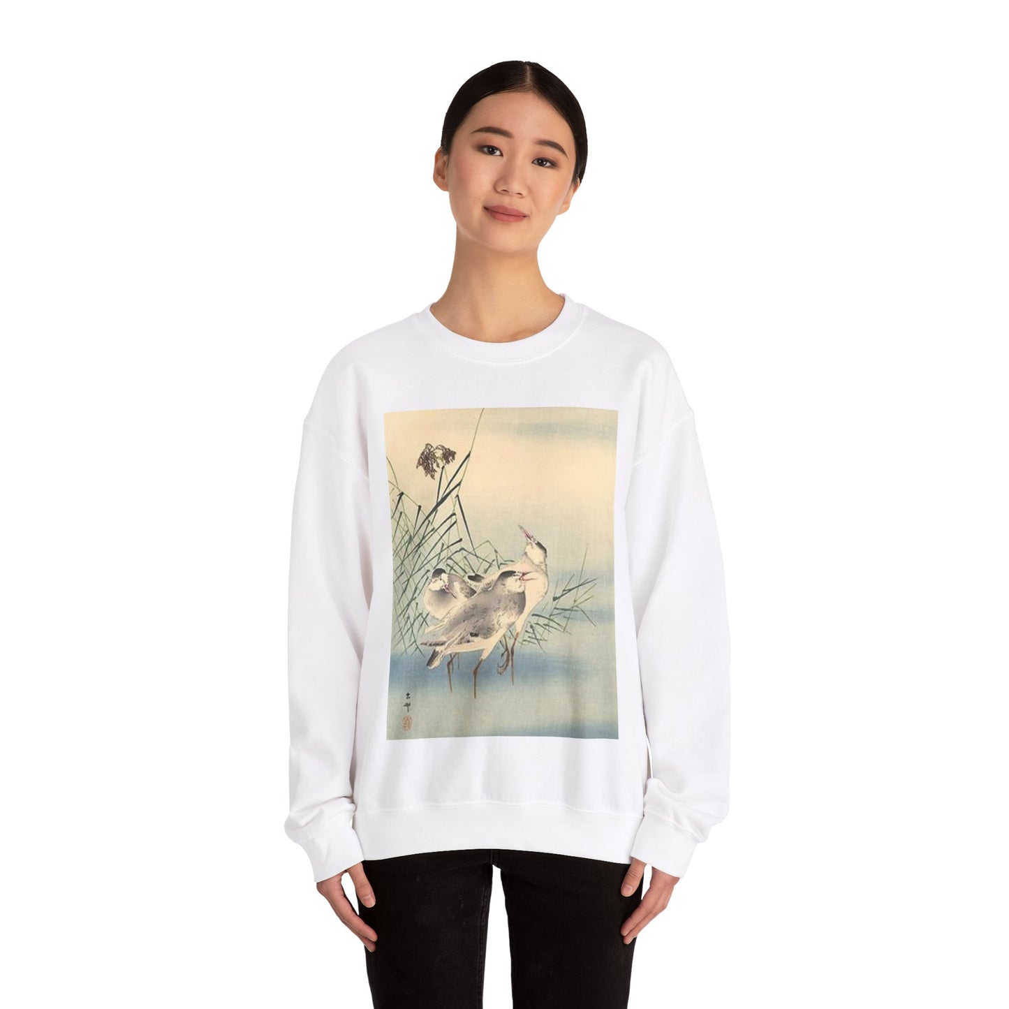 Koson - sandpipers, Ohara Koson White Heavy Blend Adult Crew Neck SweatShirt