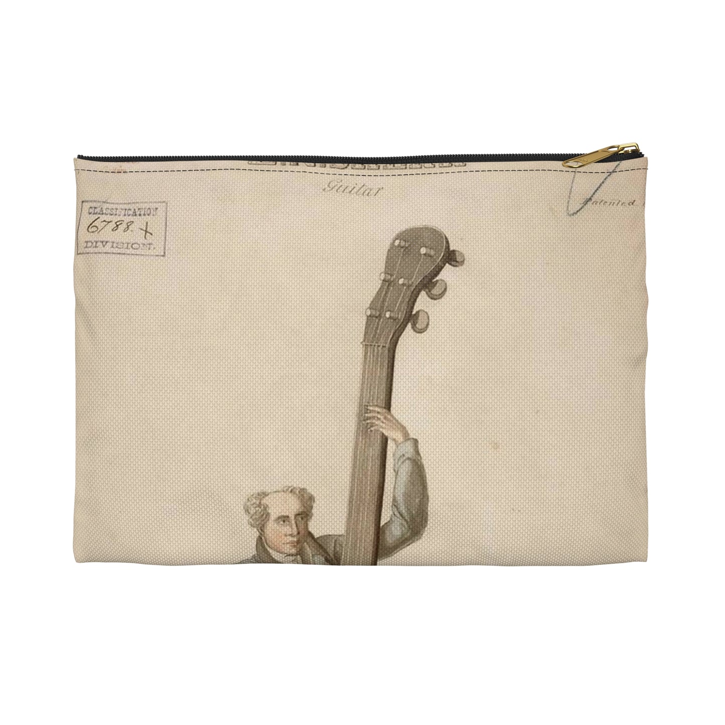 Patent drawing - Drawing of a Harp Guitar Public domain image Large Organizer Pouch with Black Zipper