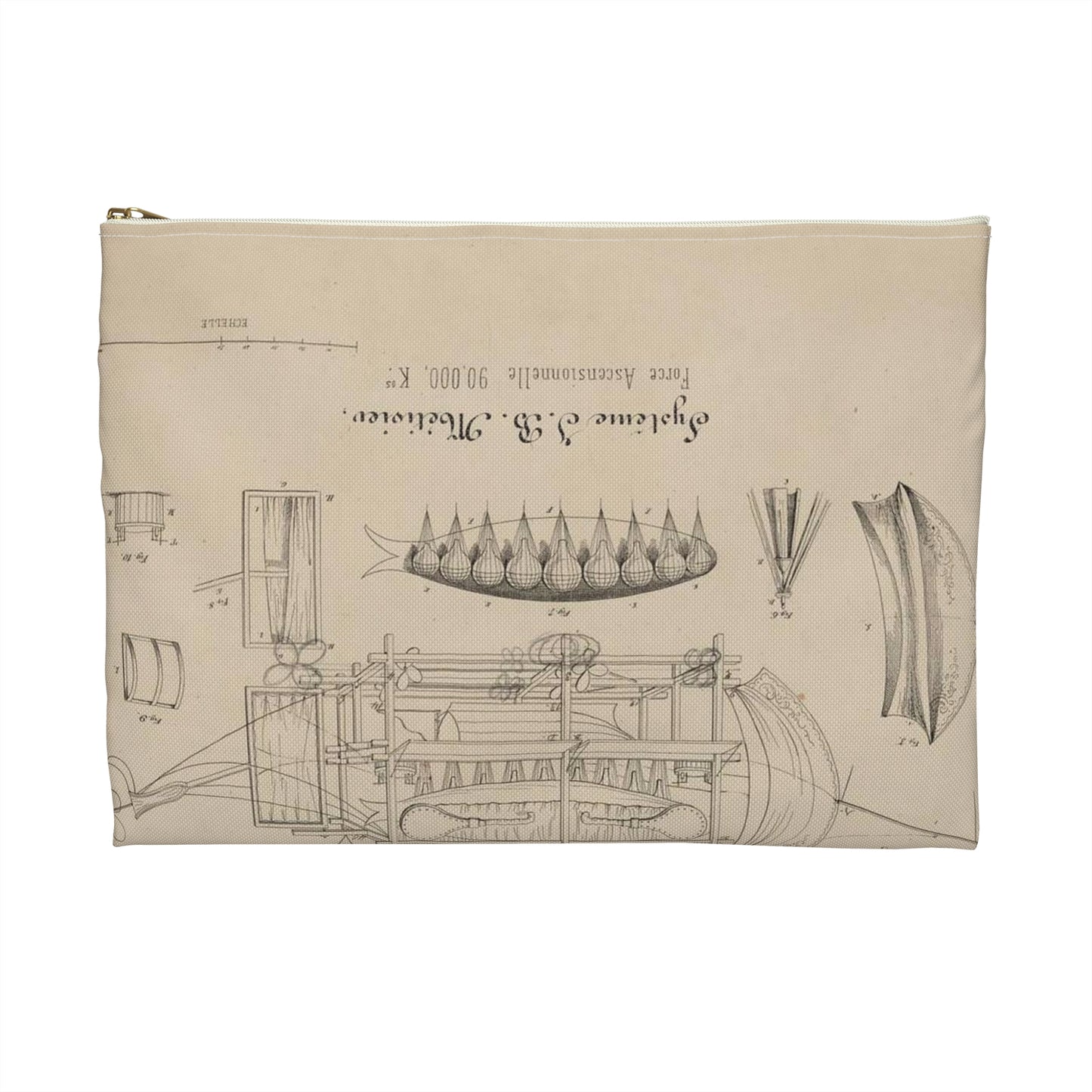 Patent drawing - Navire aérien dirigeable. Systême J.B. Métivier, force ascensionnelle 90,000 kos. Public domain image Large Organizer Pouch with Black Zipper