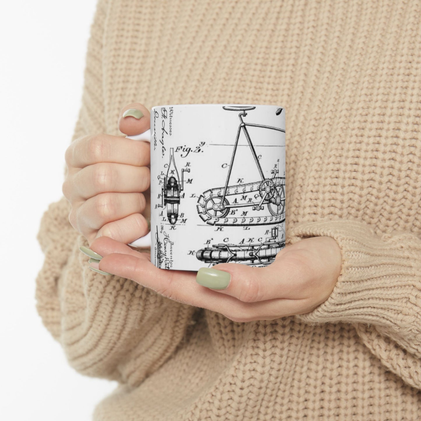 Patent drawing - Traction "Vehicle" (Bicycle Patent, 1895) Public domain image Beautiful Novelty Ceramic Coffee Mug 11oz