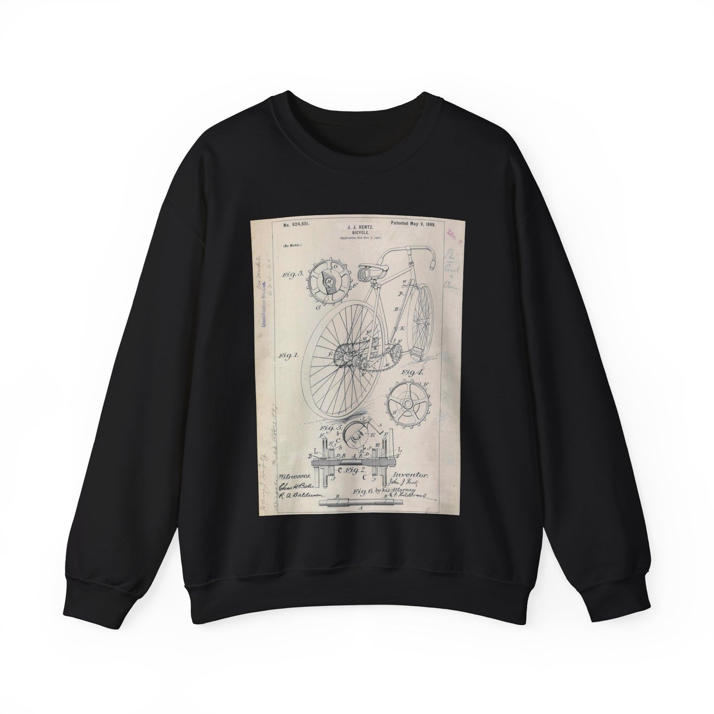 Patent drawing - for J. J. Hentz' Bicycle Public domain image Black Heavy Blend Adult Crew Neck SweatShirt