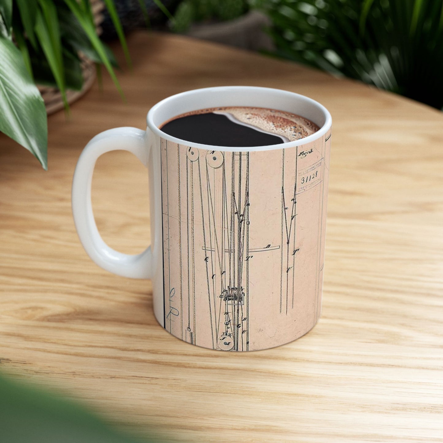 Patent drawing - Elisha Otis's Elevator Public domain image Beautiful Novelty Ceramic Coffee Mug 11oz