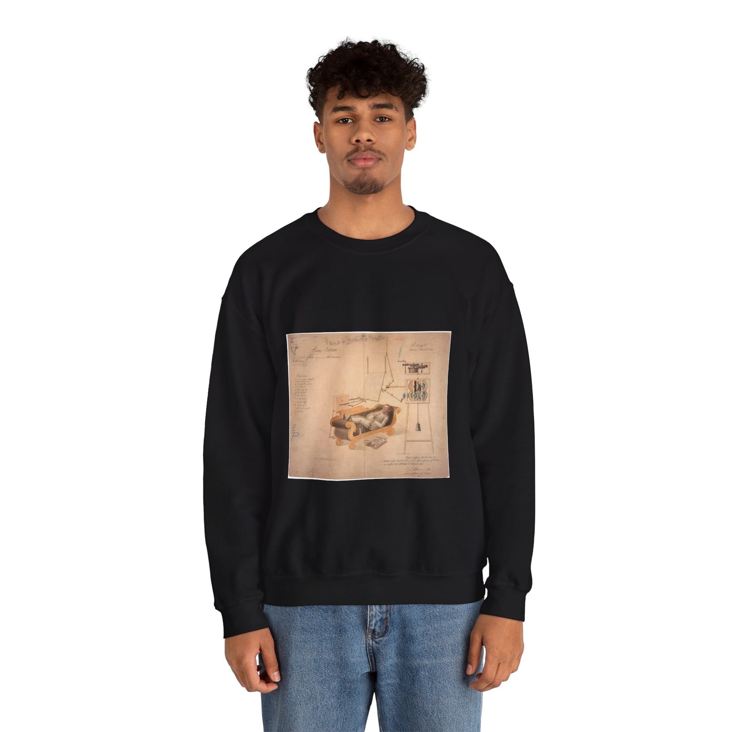 Patent drawing - Drawing of Fan Moved by Mechanism Public domain image Black Heavy Blend Adult Crew Neck SweatShirt