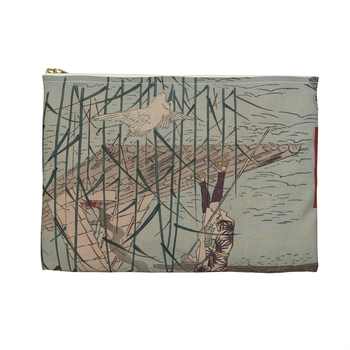 18 - The Sagami River - A painting of a man standing on a boat in a body of water Large Organizer Pouch with Black Zipper