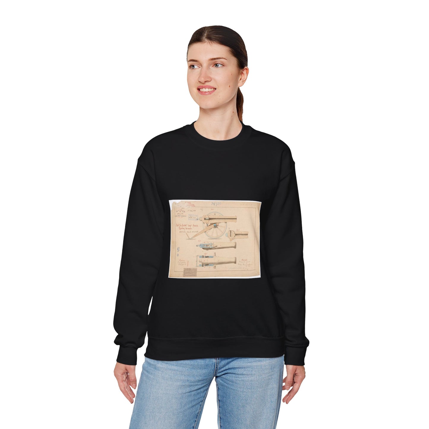 Patent drawing - Drawing of Improved Breech Loading Cannon Public domain image Black Heavy Blend Adult Crew Neck SweatShirt