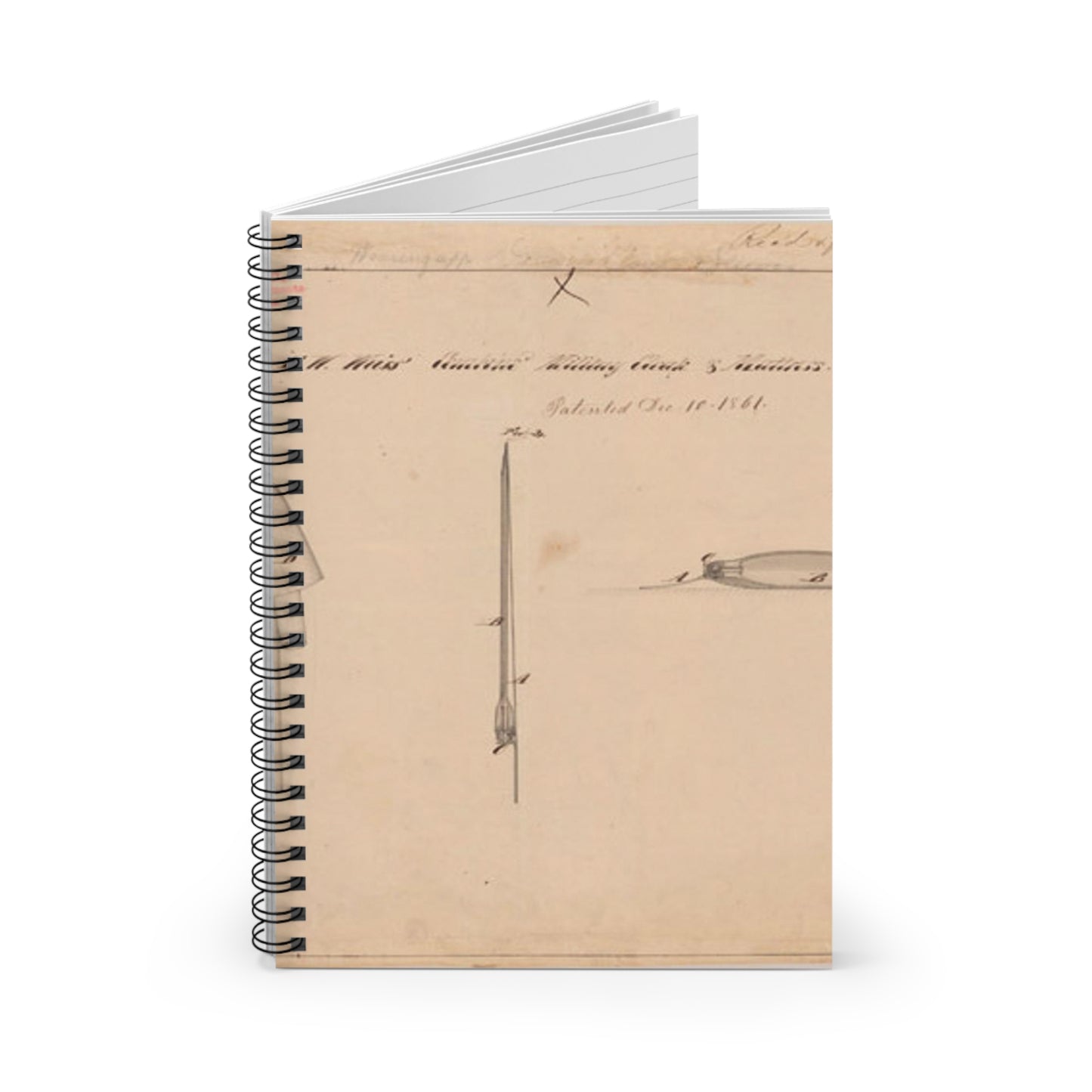 Patent drawing - Drawing of Combined Military Cloak and Mattress Public domain image Spiral Bound Ruled Notebook with Printed Cover