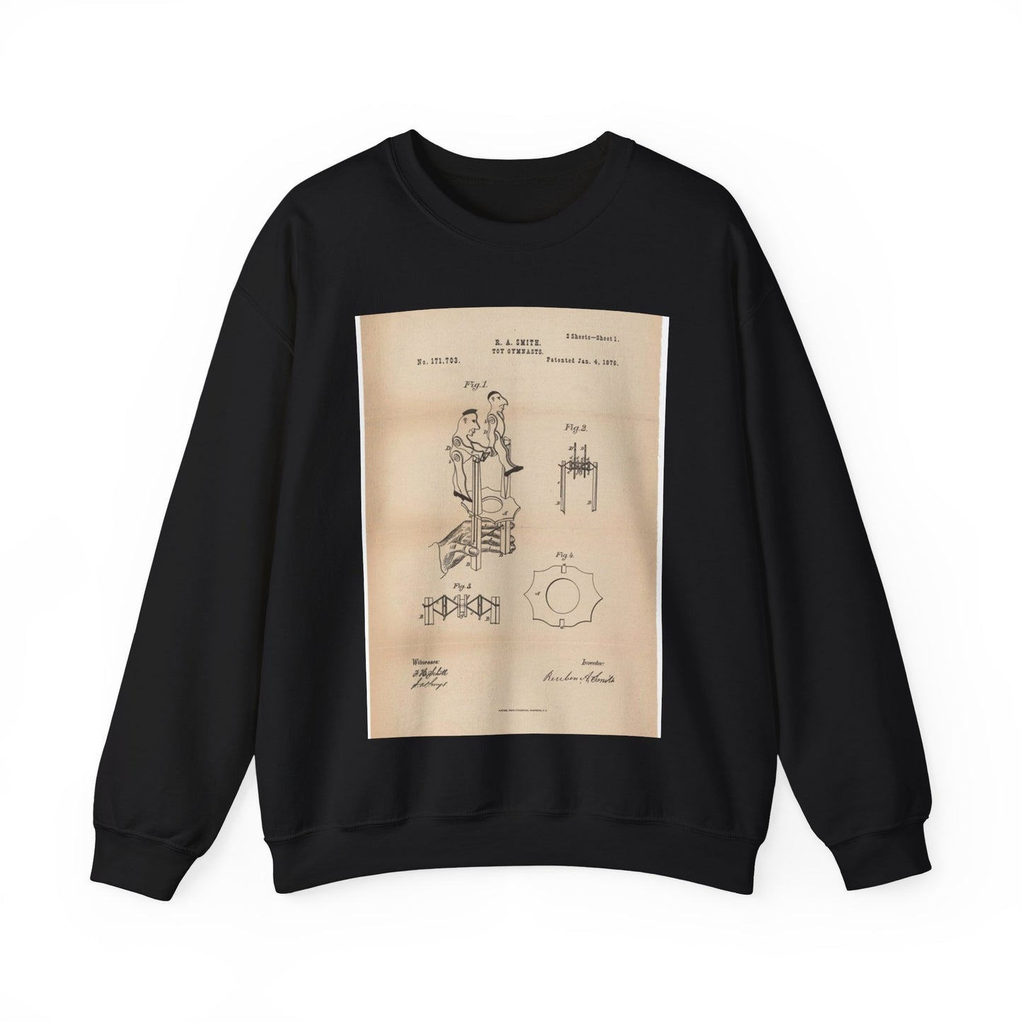 Patent drawing - for a Toy Gymnast Public domain image Black Heavy Blend Adult Crew Neck SweatShirt