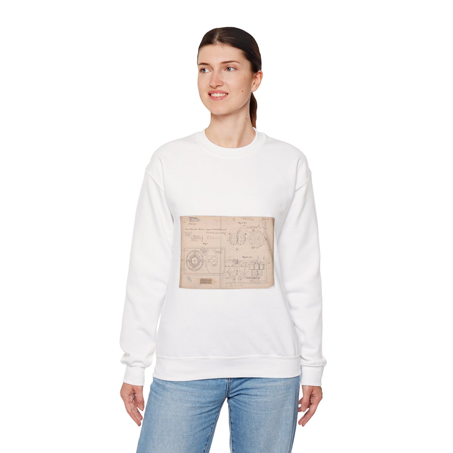 Patent drawing - Drawing of Improvements in Magneto-electric Telegraphs Public domain image White Heavy Blend Adult Crew Neck SweatShirt