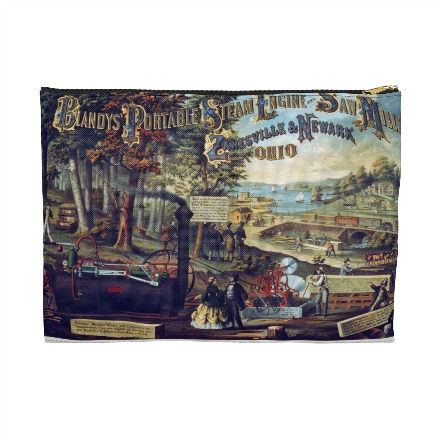 Blandy's portable steam engine and saw mills, Zanesville & Newark Ohio Large Organizer Pouch with Black Zipper