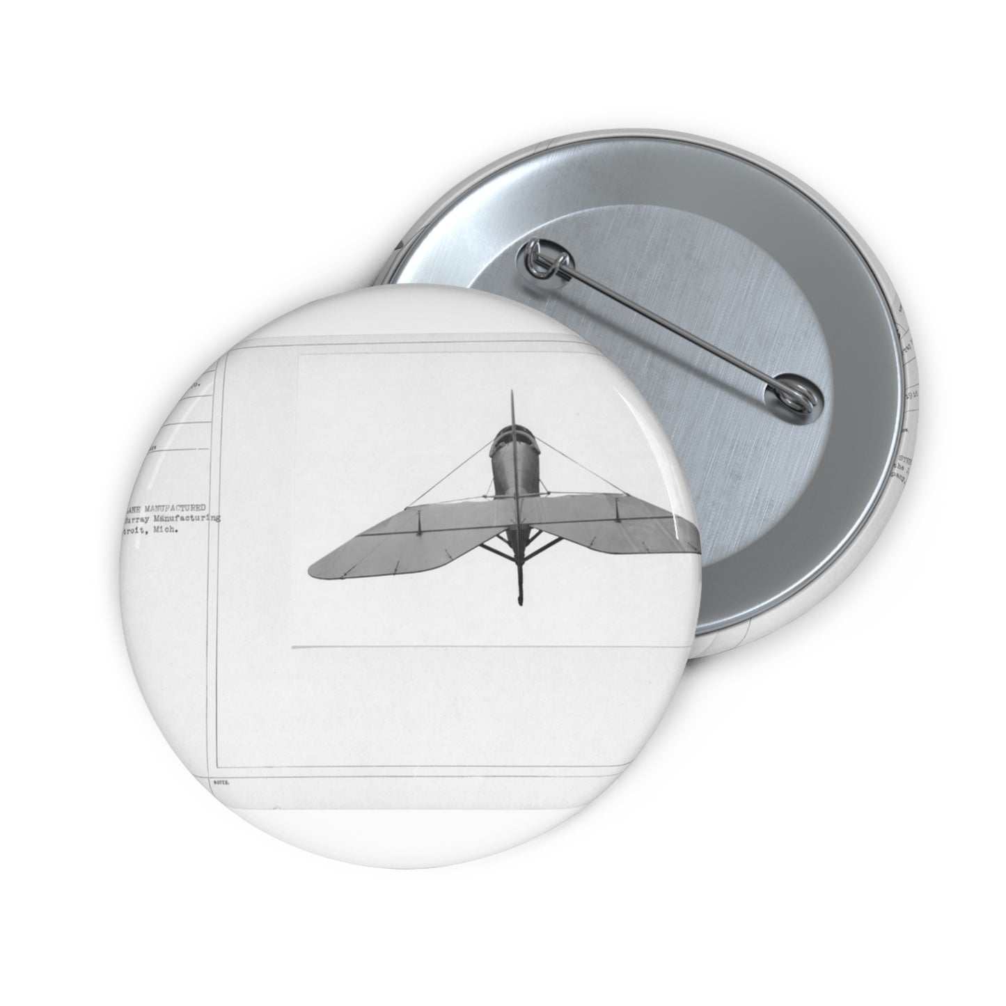 Patent drawing - Airplanes - Types - All steel manufactured by the J.W. Murray Manufacturing Company, Detroit, Michigan Public domain image Pin Buttons with Crisp Design