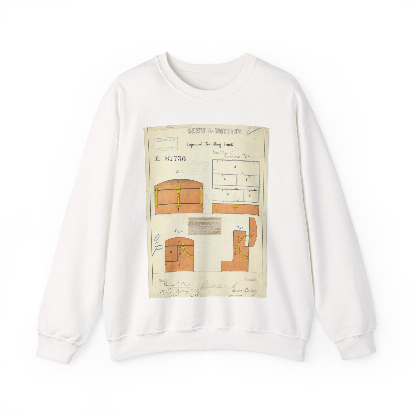 Patent drawing - Drawing of an Improved Traveling Trunk Public domain image White Heavy Blend Adult Crew Neck SweatShirt