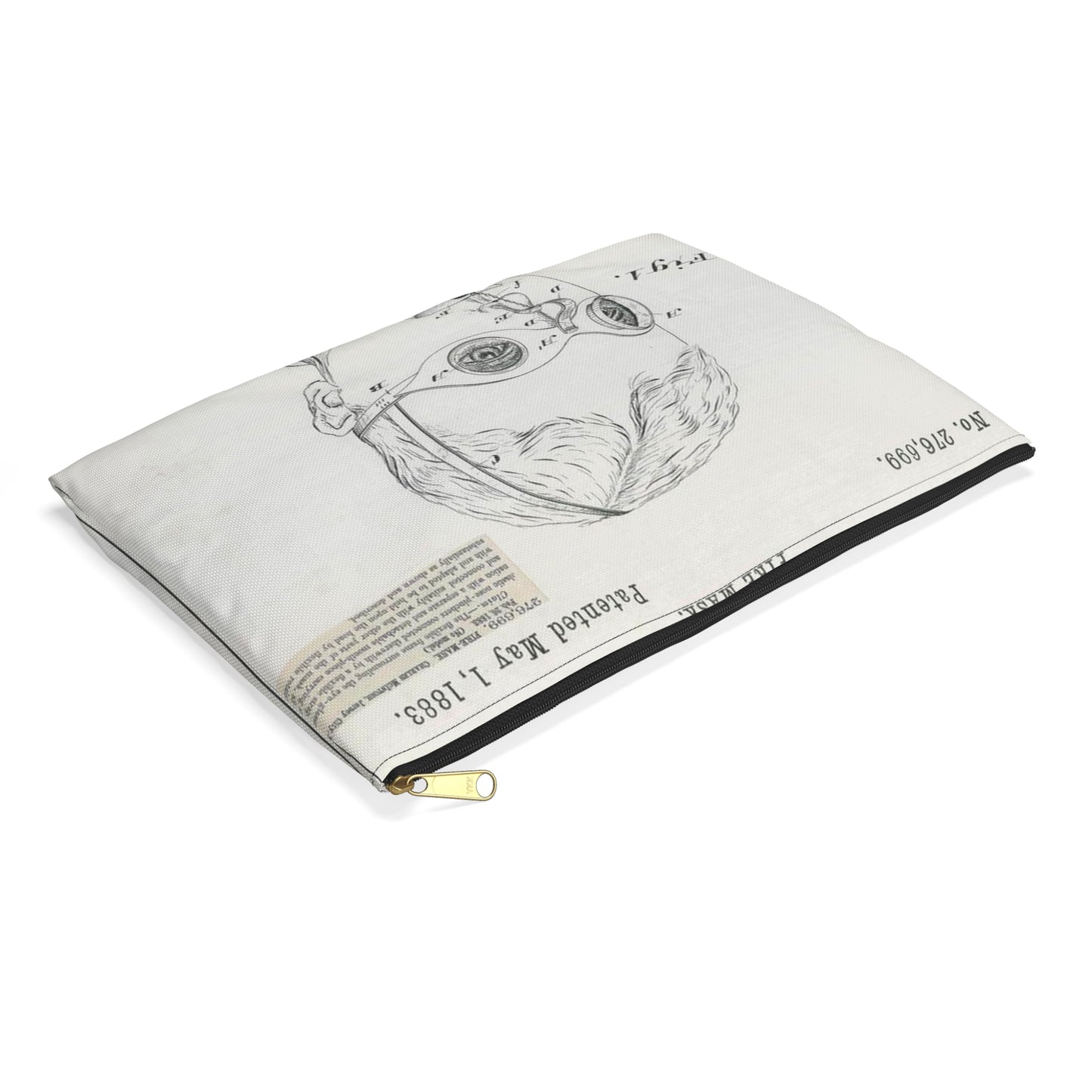 Patent drawing - for C. McIntosh's Fire Mask Public domain image Large Organizer Pouch with Black Zipper