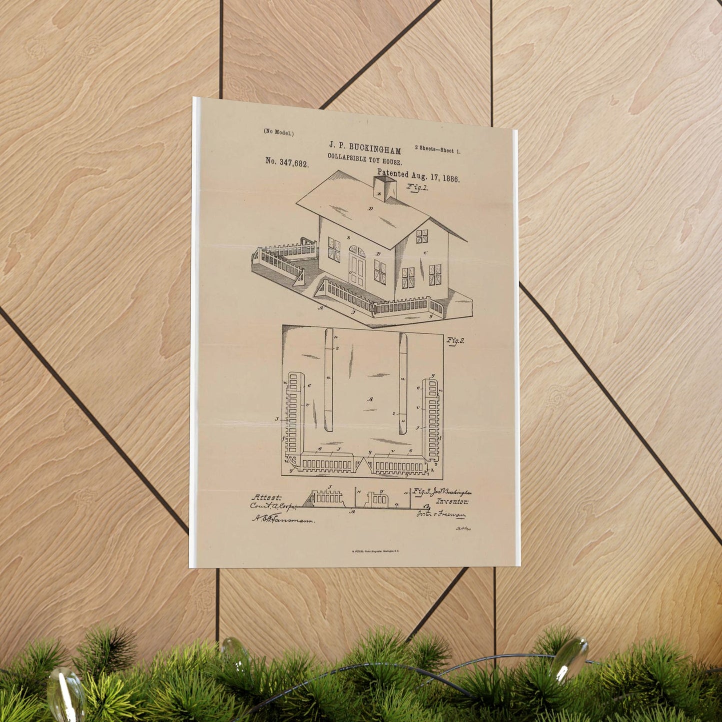 Patent Drawing of Engine - Drawing for a Collapsible Toy House Public domain image High Quality Matte Wall Art Poster for Home, Office, Classroom