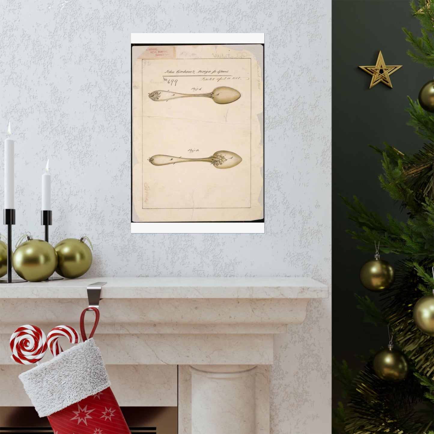 Patent drawing - Drawing of Design for Spoons Public domain image High Quality Matte Wall Art Poster for Home, Office, Classroom