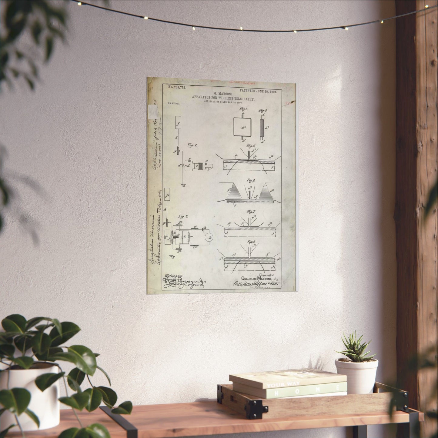 Patent drawing - for G. Marconi's Apparatus for Wireless Telegraphy Public domain image High Quality Matte Wall Art Poster for Home, Office, Classroom