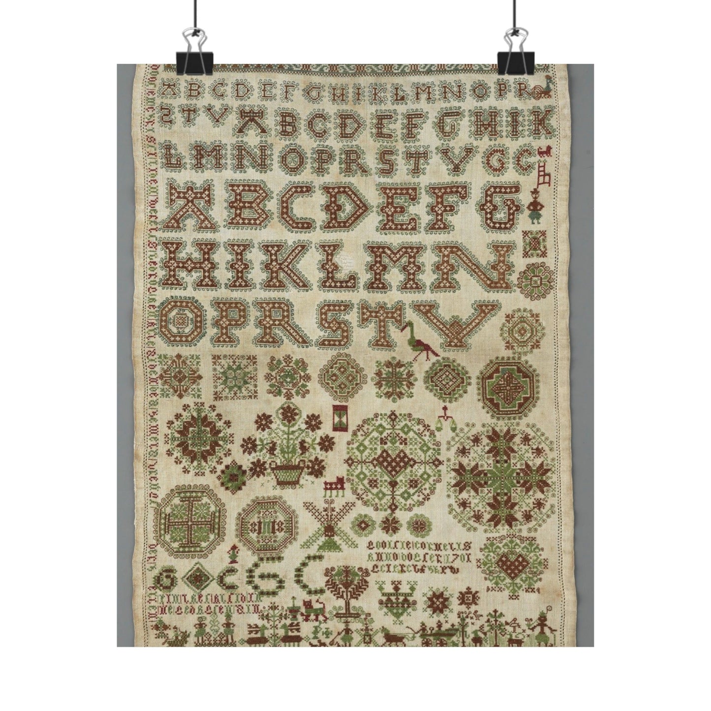 Signed and Dated Linen Sampler with Silk Embroidery High Quality Matte Wall Art Poster for Home, Office, Classroom