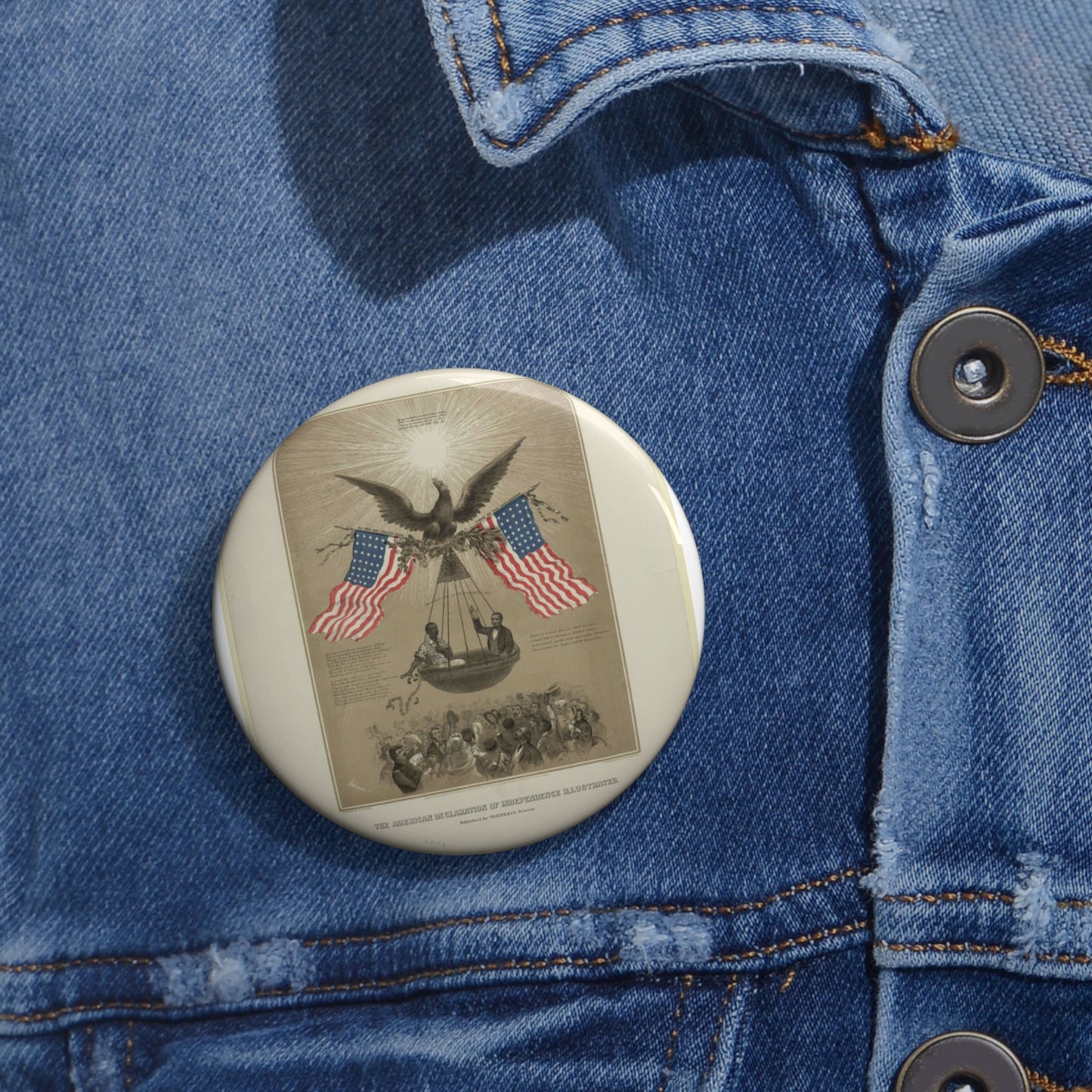 The American Declaration of Independence illustrated / Fabronious ; designed by R. Thayer ; L. Prang & Co. Lith., Boston. Pin Buttons with Crisp Design