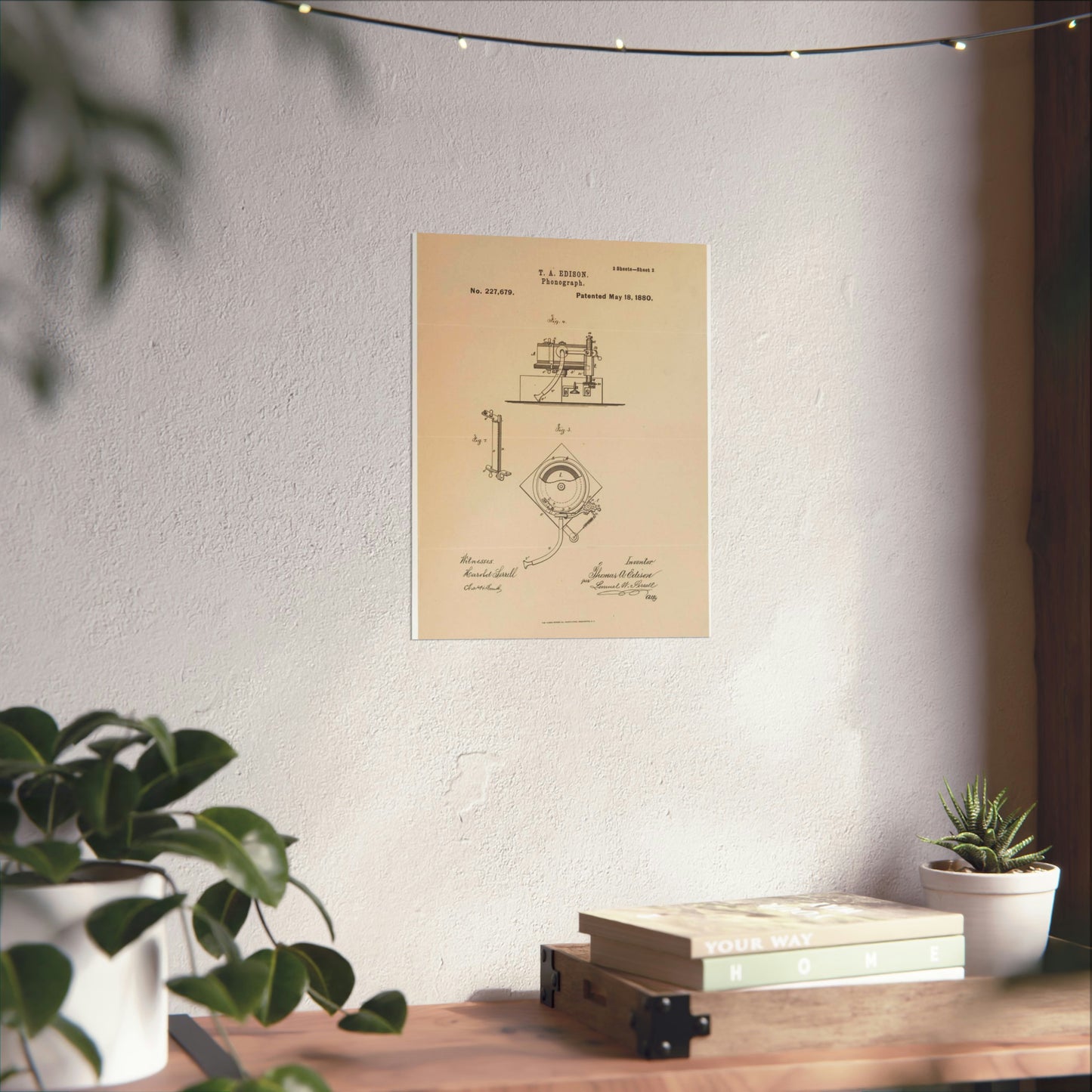 Patent Drawing of Engine - Drawing for a Phonograph Public domain image High Quality Matte Wall Art Poster for Home, Office, Classroom