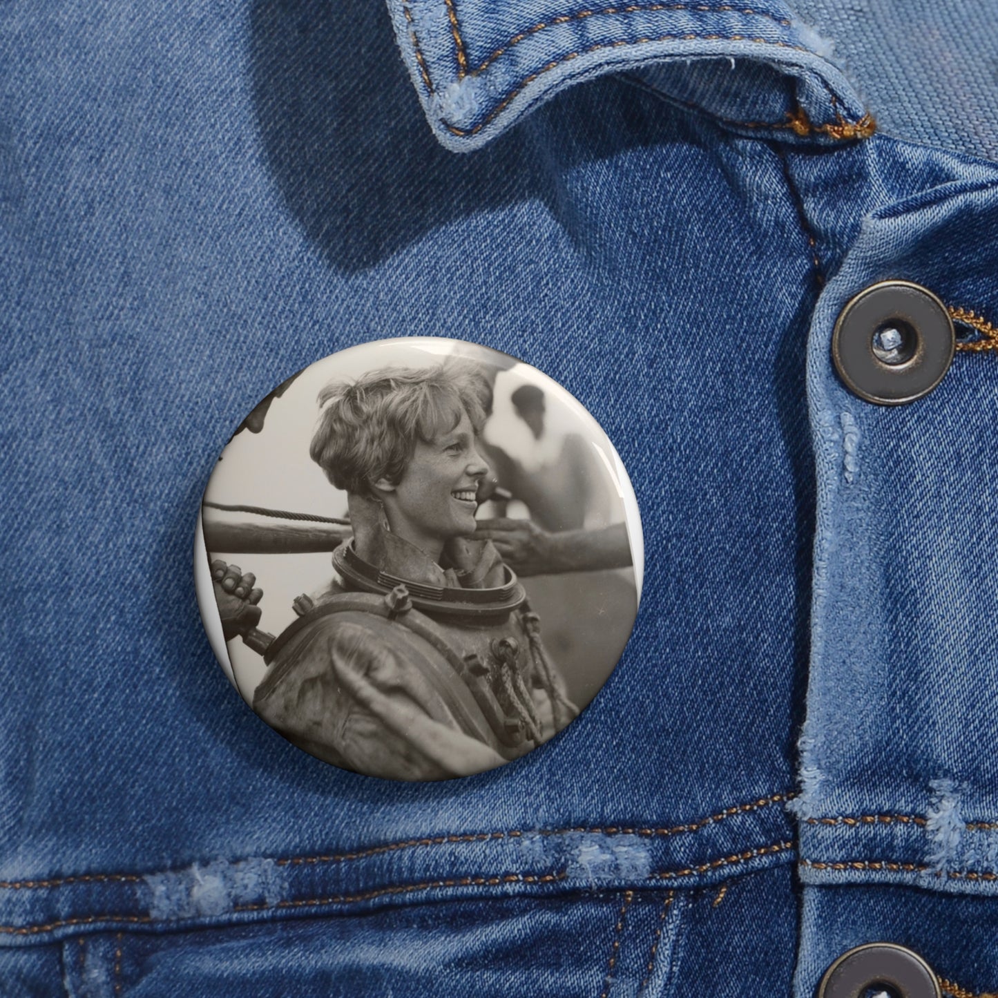 Amelia Earhart Deep Sea Diving off Block Island Pin Buttons with Crisp Design