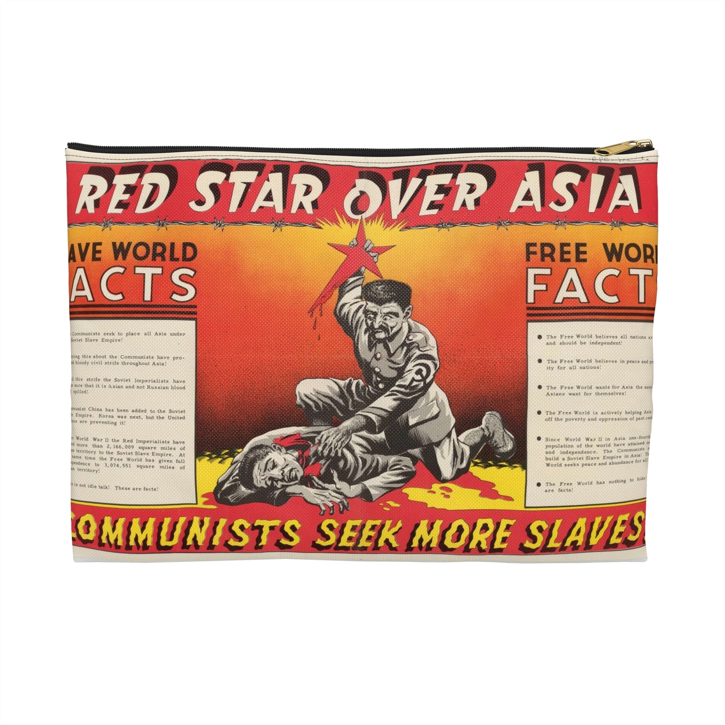 Red Star Over Asia PO-24-E, United States information service propaganda Large Organizer Pouch with Black Zipper