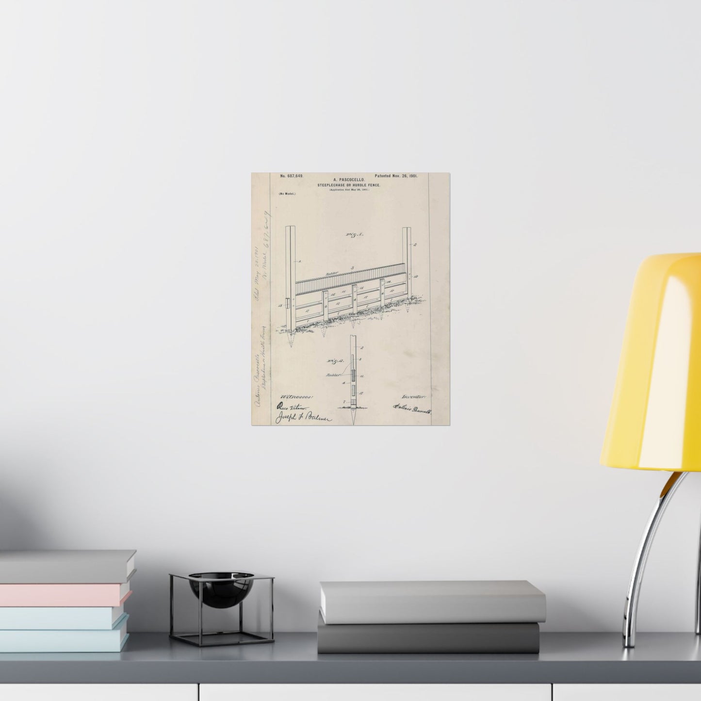 Patent Drawing of Engine - for A. Pascocello' Steeplechase or Hurdle Fence Public domain image High Quality Matte Wall Art Poster for Home, Office, Classroom