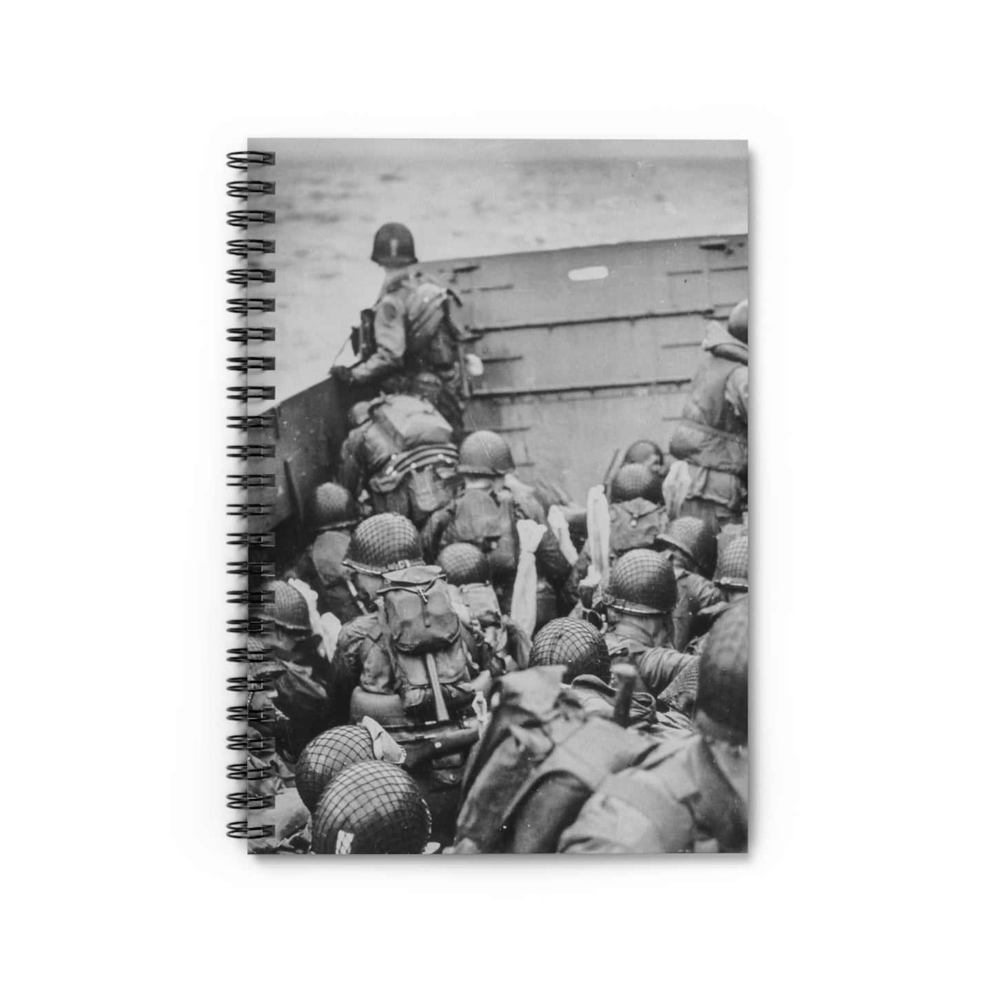 Photograph of Soldiers Crouching Behind the Bulwarks of a Coast Guard Landing Barge Spiral Bound Ruled Notebook with Printed Cover