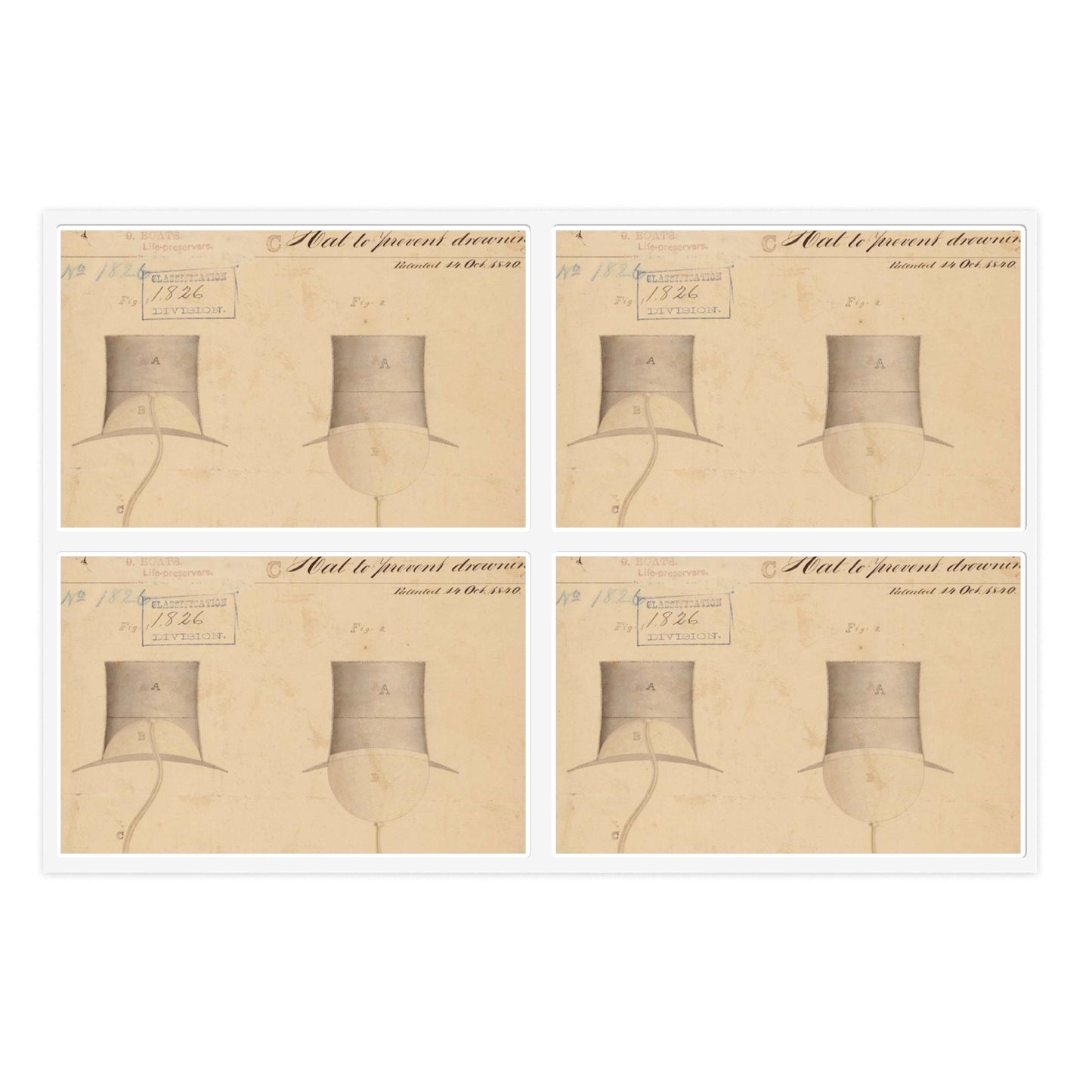 Patent drawing - Drawing of Hat to Prevent Drowning Public domain image Laminated UV Protective Vinyl Stickers