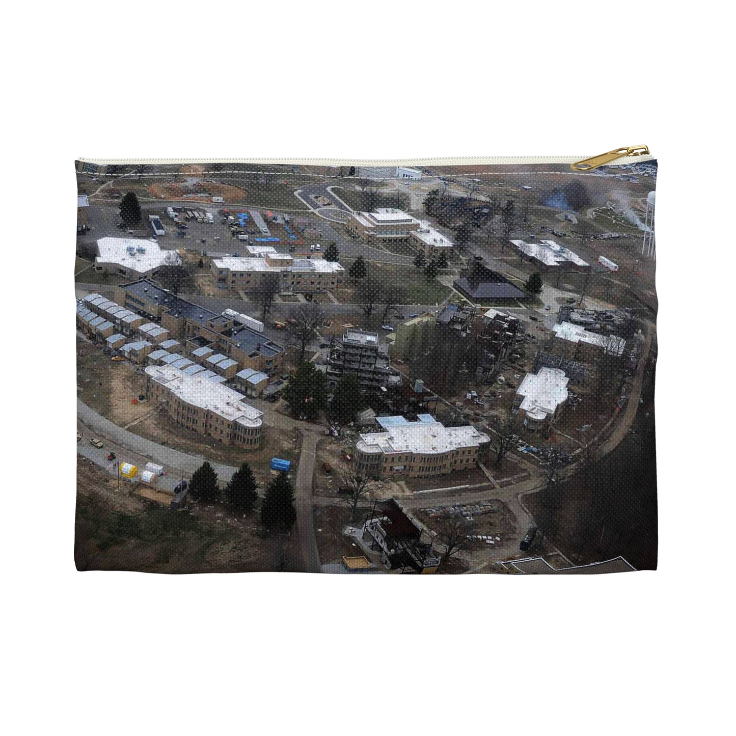 An aerial view of the Muscatatuck Urban Training Center Large Organizer Pouch with Black Zipper