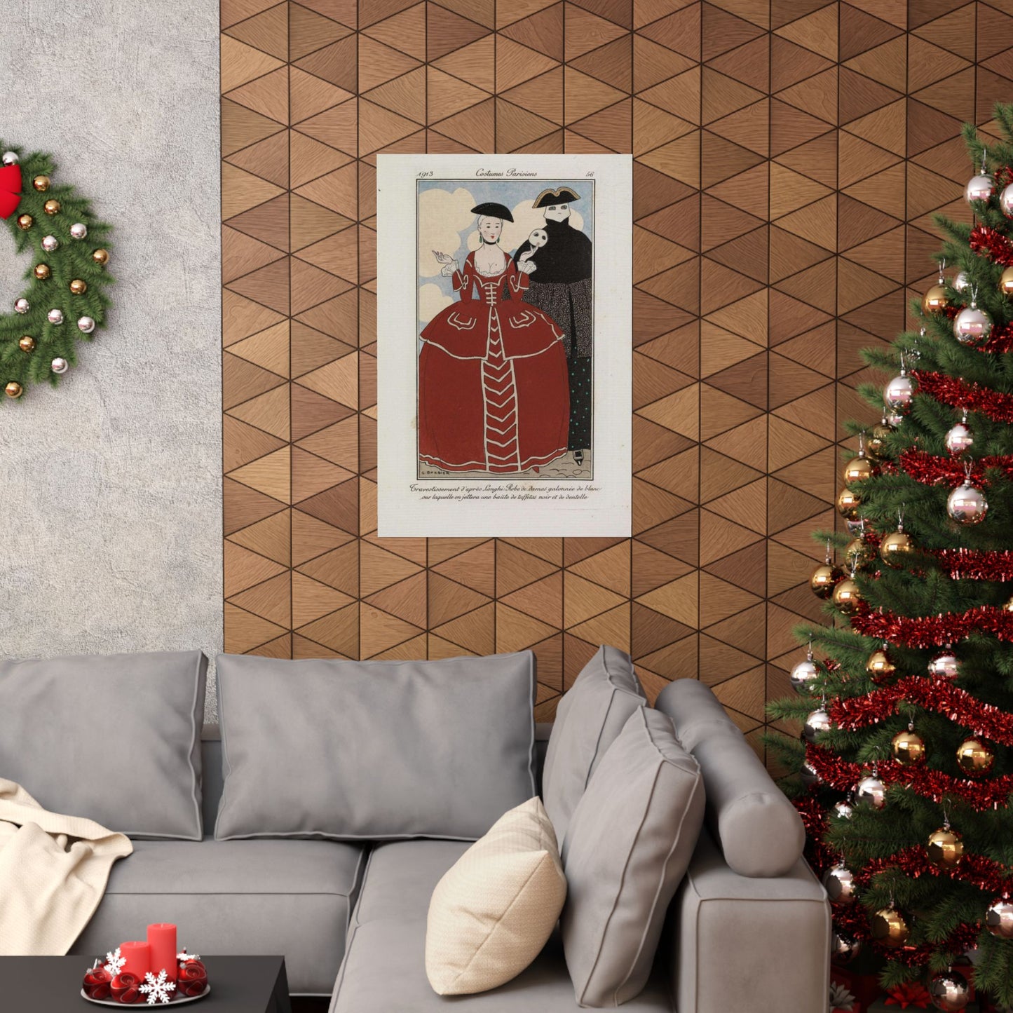 Fancy dress (Travestissement d'aprés Longhi - Robe de damas galonnée de blanc sur laquelle on jettera une baiite de taffetas noir et de dentelle) (CBL WEp 0847) High Quality Matte Wall Art Poster for Home, Office, Classroom