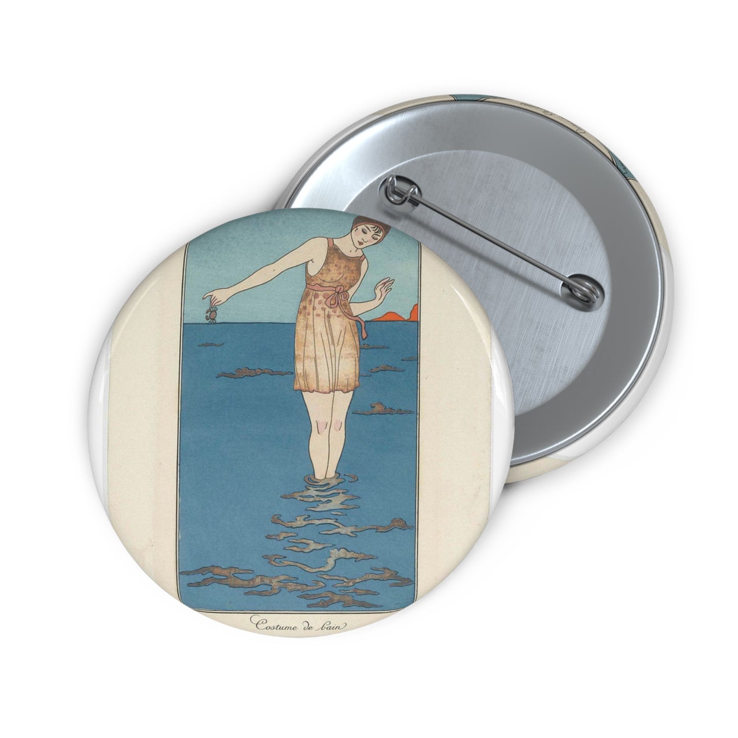 Journal des Dames et des Modes, Costumes Parisiens, 1913, No. 101 : Costume de bain Pin Buttons with Crisp Design