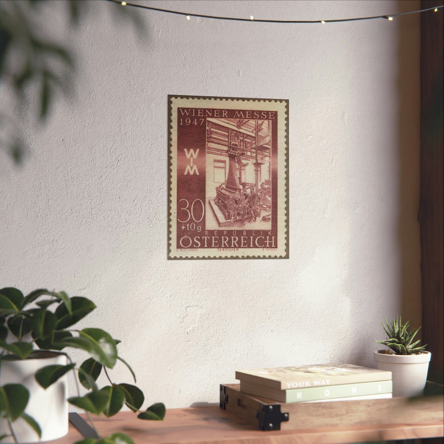 Frimärke ur Gösta Bodmans filatelistiska motivsamling, påbörjad 1950.Frimärke från Österrike, 1947. Motiv av jacquardvävstol i Österrike 1947. "Wienermässan 1947" High Quality Matte Wall Art Poster for Home, Office, Classroom