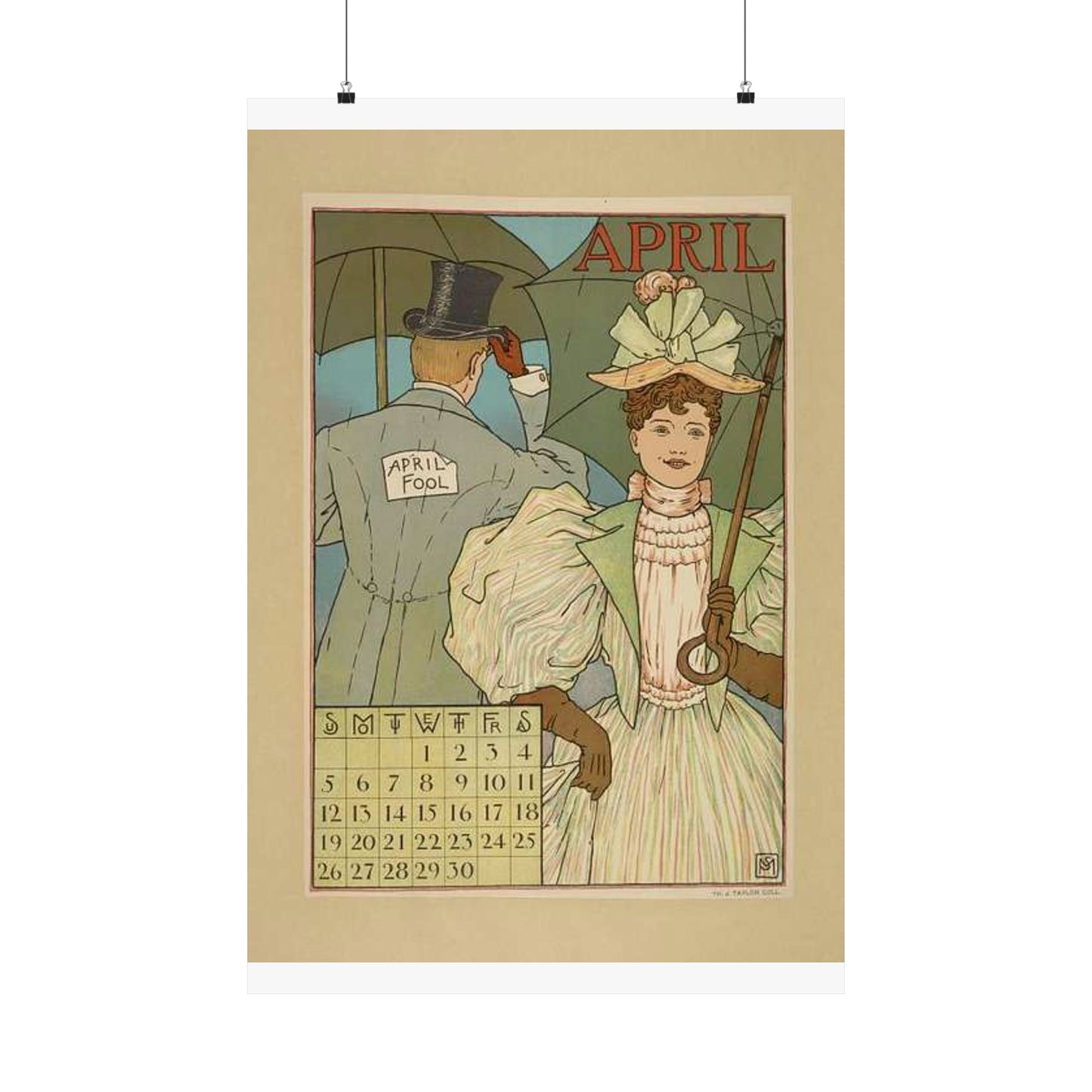 April, Art Nouveau Poster - Art nouveau public domain poster High Quality Matte Wall Art Poster for Home, Office, Classroom