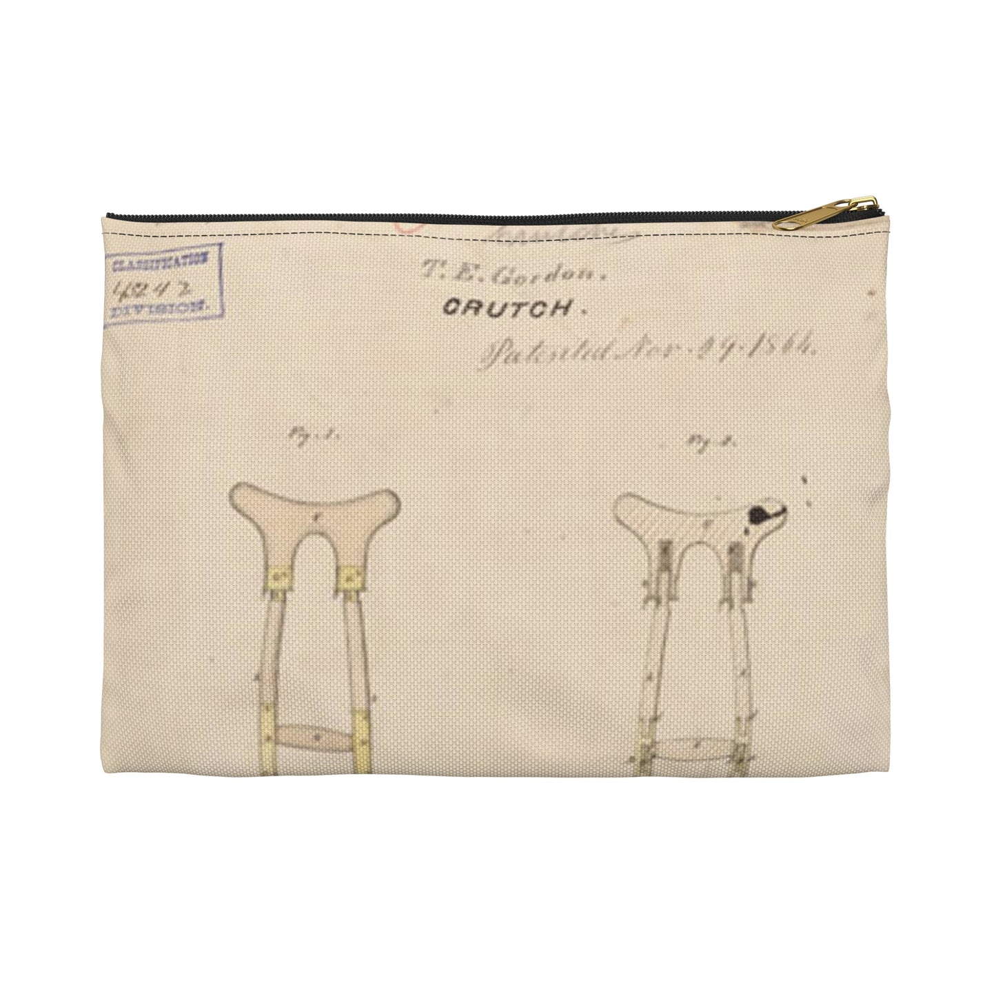 Patent drawing - Drawing of Crutch Public domain image Large Organizer Pouch with Black Zipper