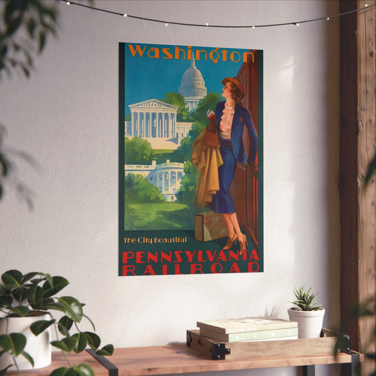 Washington—The City Beautiful, Pennsylvania Railroad poster, artwork by Edward Mason Eggleston High Quality Matte Wall Art Poster for Home, Office, Classroom