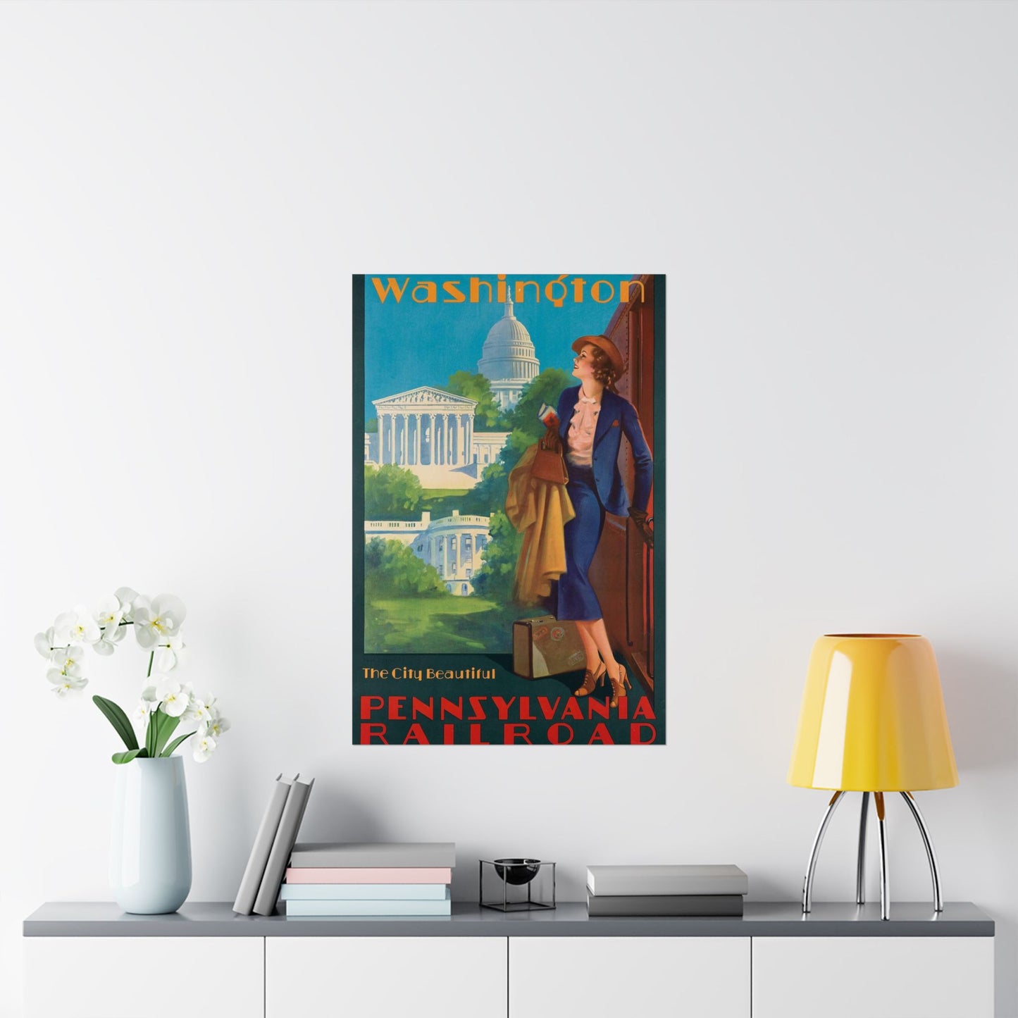 Washington—The City Beautiful, Pennsylvania Railroad poster, artwork by Edward Mason Eggleston High Quality Matte Wall Art Poster for Home, Office, Classroom