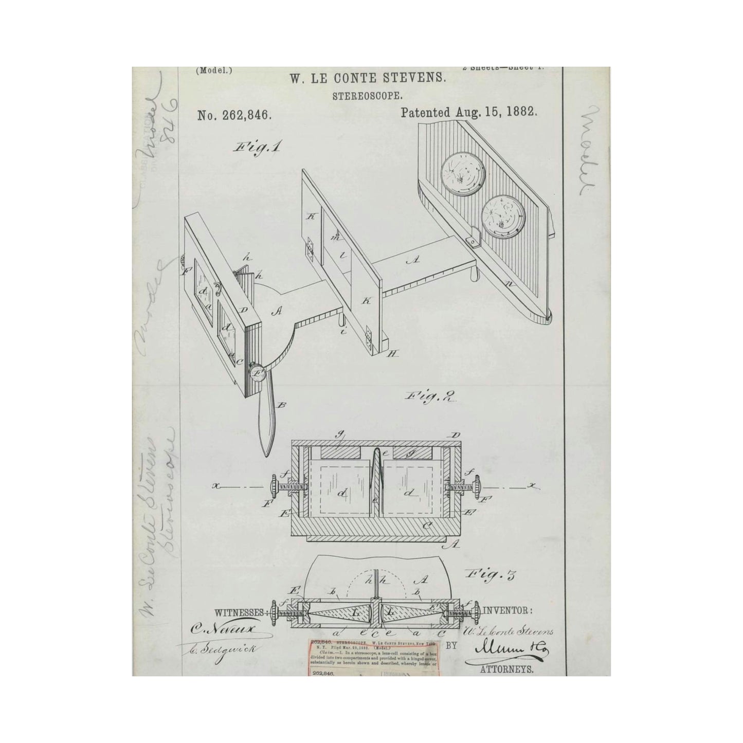 Patent drawing - for W. Le Conte Stevens' Stereoscope Public domain image High Quality Matte Wall Art Poster for Home, Office, Classroom