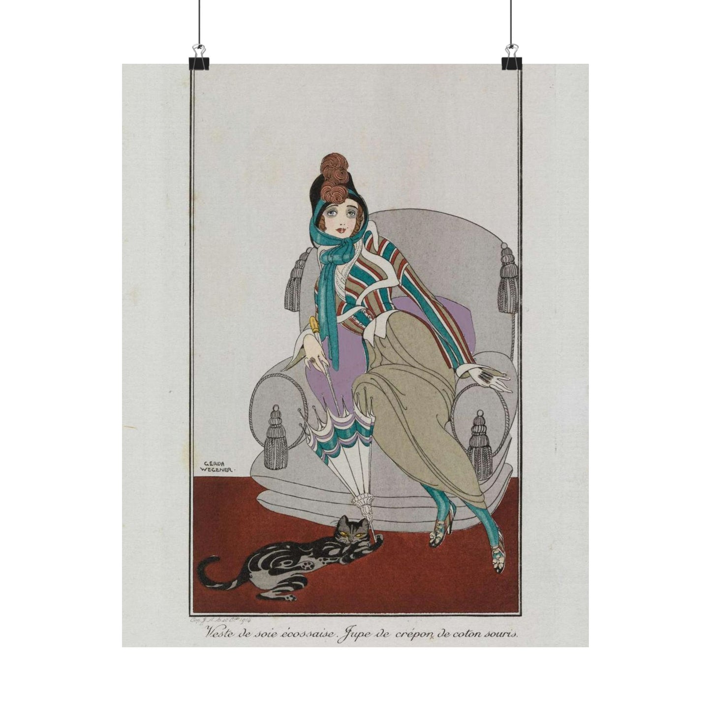 Jacket and skirt (Veste de soie écossaise. Jupe de crépon de coton souris) (CBL WEp 0946) High Quality Matte Wall Art Poster for Home, Office, Classroom
