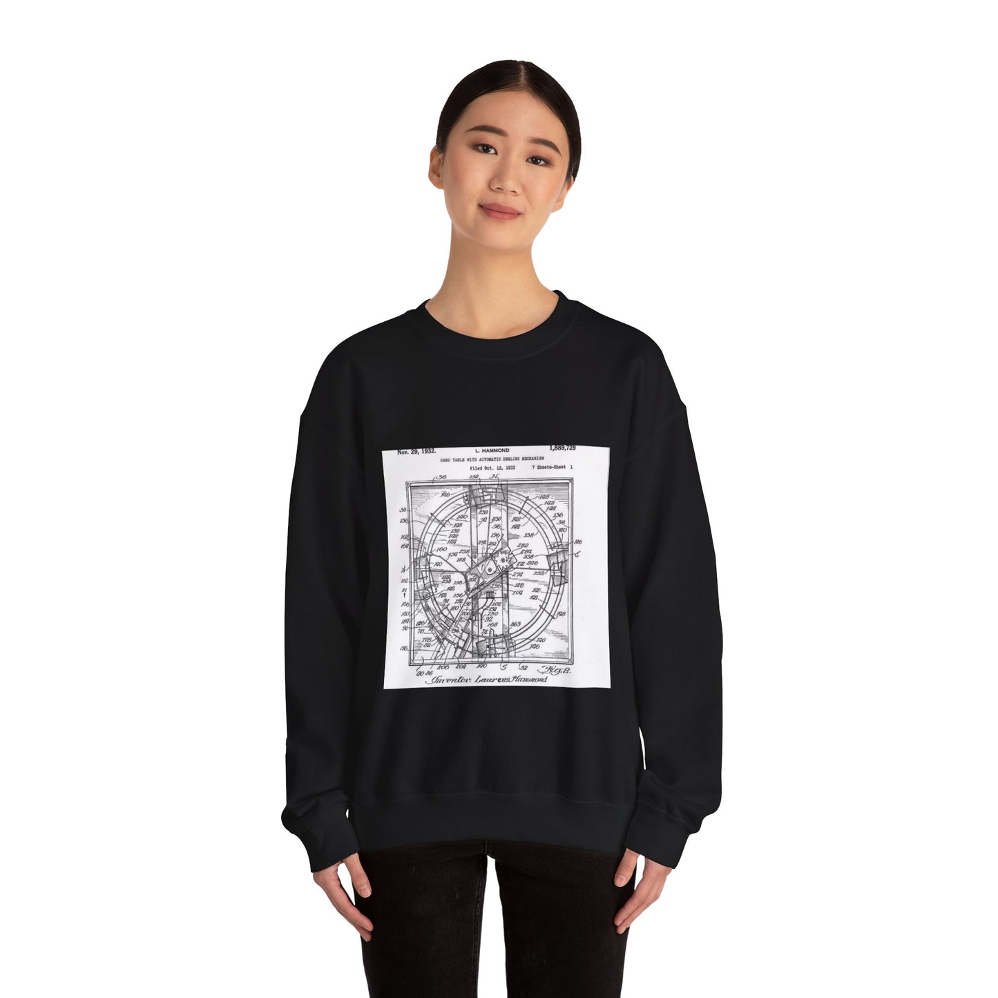 Patent drawing - Hammond card table mechanism - . Public domain image Black Heavy Blend Adult Crew Neck SweatShirt