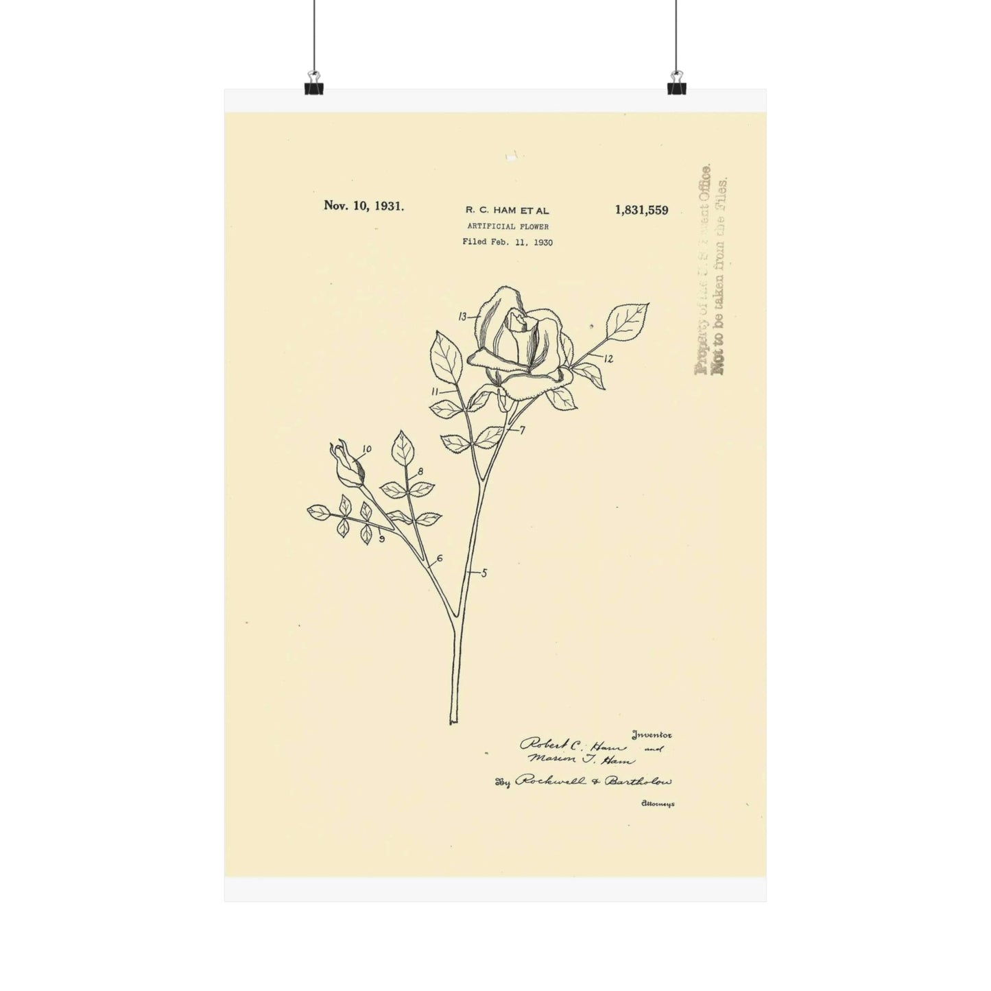 Patent Case File No. 1,831,559, Artificial Flower, Inventor(s)- Robert C. Ham and Marion T. Ham. - DPLA - 08745302078898b8870d70b04cb216a9 (page 5) High Quality Matte Wall Art Poster for Home, Office, Classroom