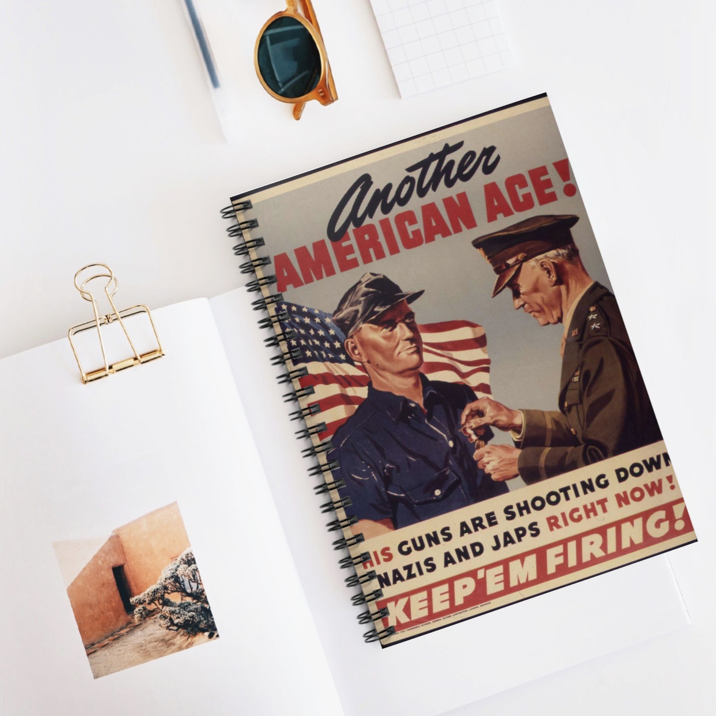 Another American ace^ His guns are shooting down Nazis and Japs right now^ Keep `em firing^ - NARA - 534905 Spiral Bound Ruled Notebook with Printed Cover