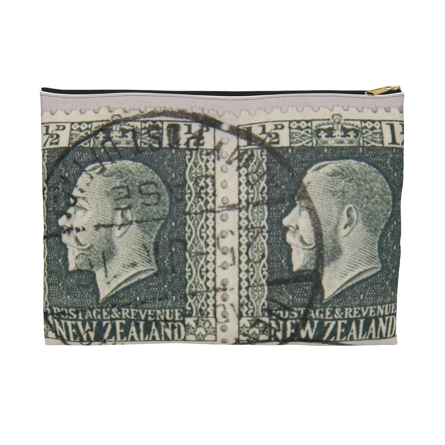 Block of one and a half penny 'King George V' definitive stamps in grey slate Large Organizer Pouch with Black Zipper