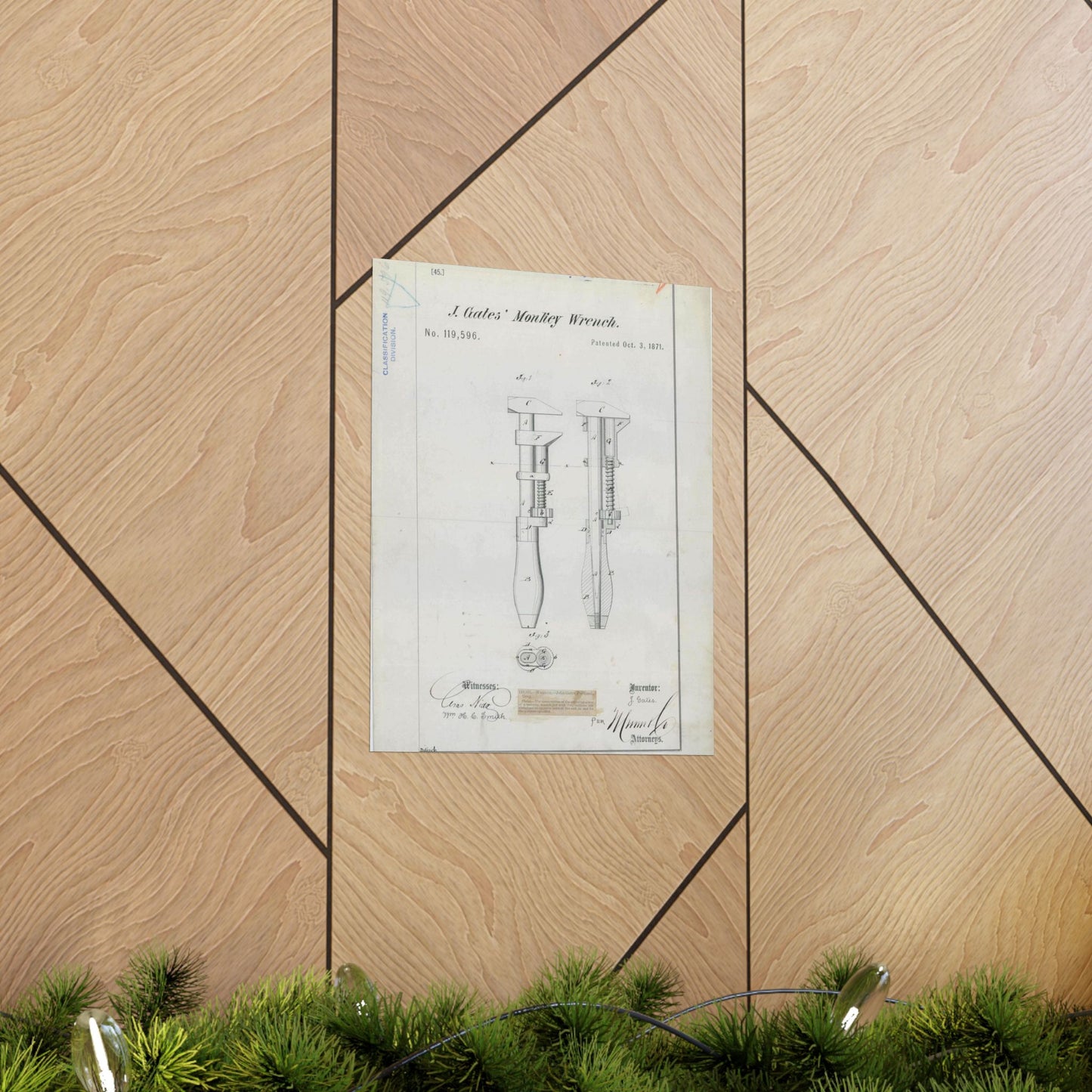 Patent Drawing of Engine - for J. Gates' Monkey Wrench Public domain image High Quality Matte Wall Art Poster for Home, Office, Classroom
