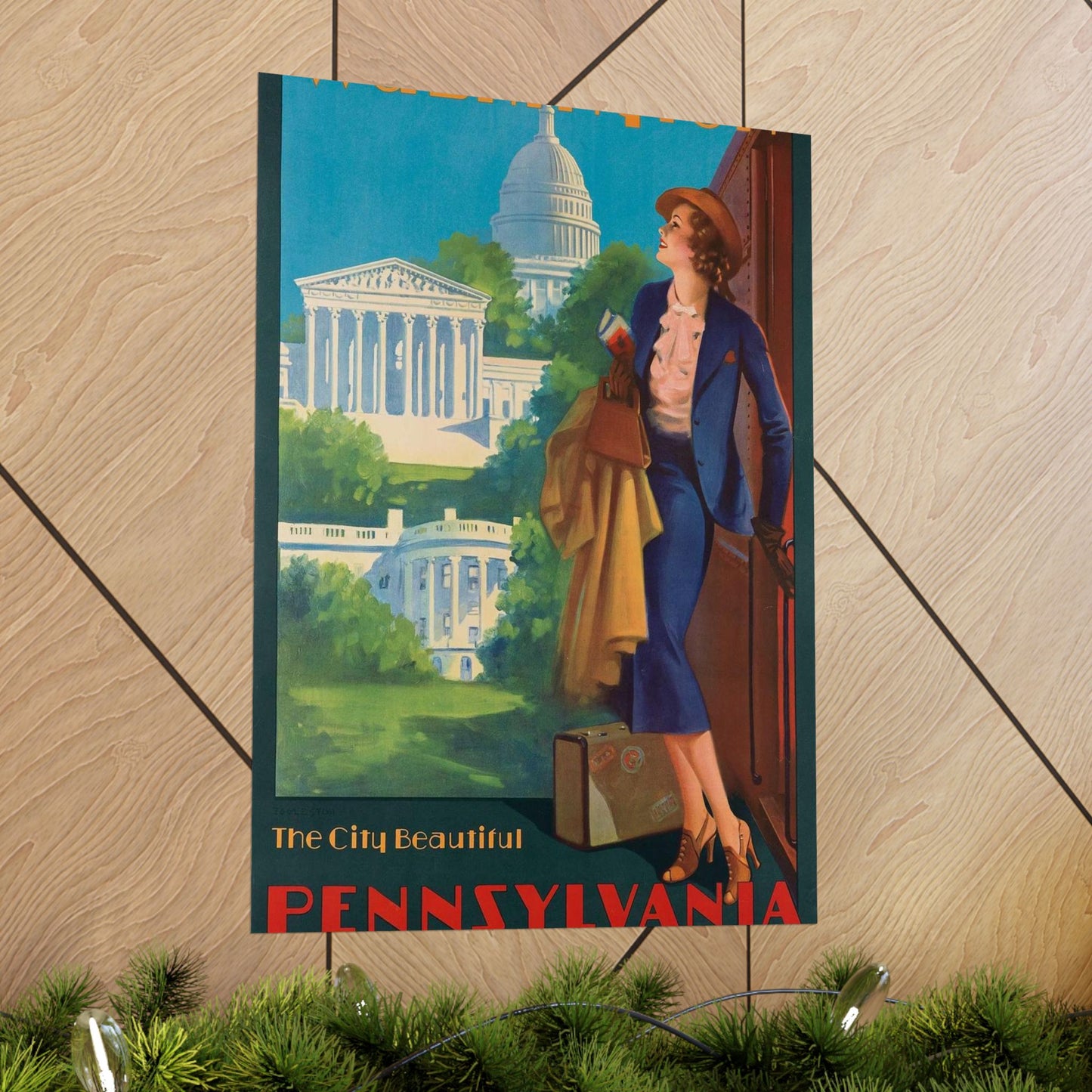 Washington—The City Beautiful, Pennsylvania Railroad poster, artwork by Edward Mason Eggleston High Quality Matte Wall Art Poster for Home, Office, Classroom